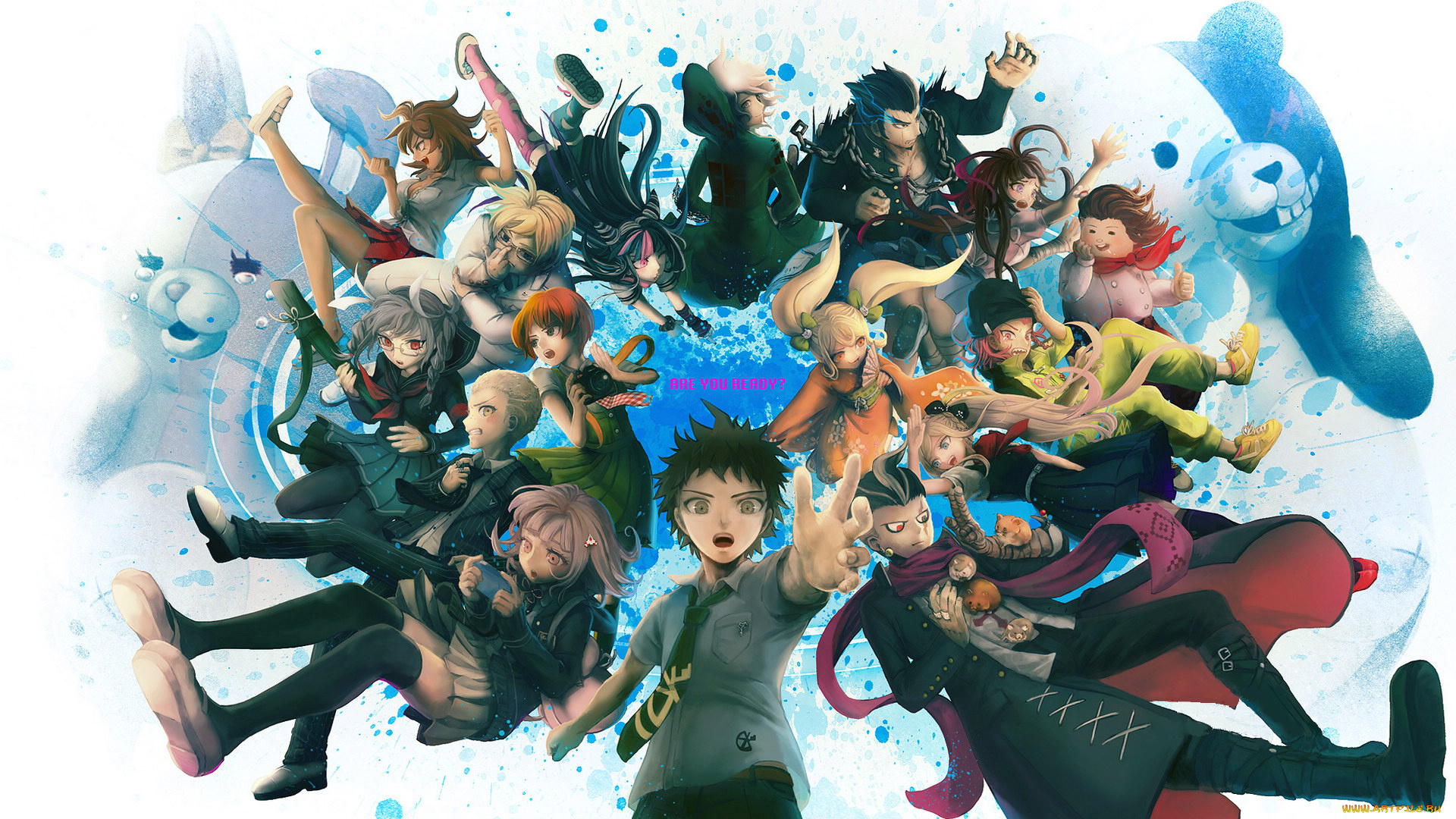 аниме, danganronpa, дети, люди, девушки, парни, толпа