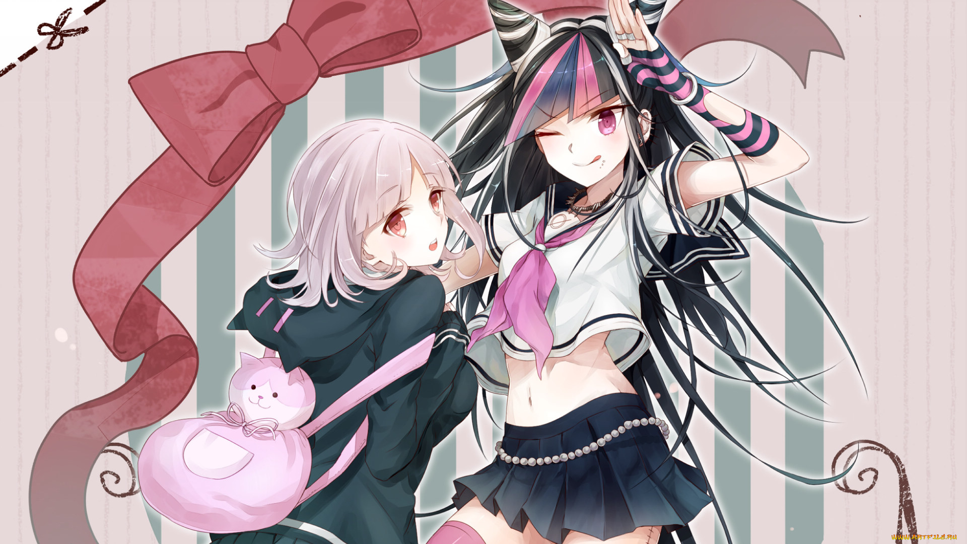 аниме, danganronpa, девочки, бант, mioda, ibuki, nanami, chiaki