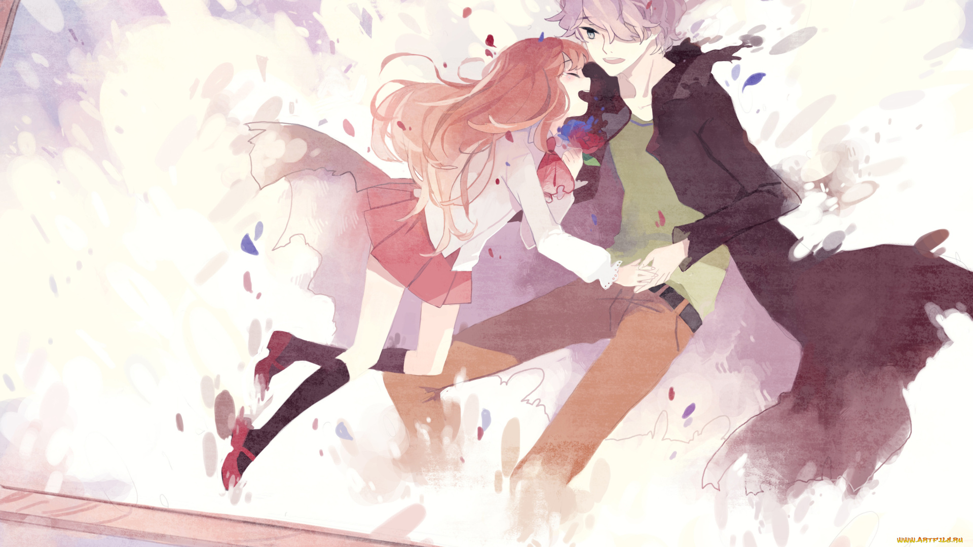 аниме, ib, девушка, радость, gary, kyang692, арт, двое, слезы, лепестки, цветы, парень