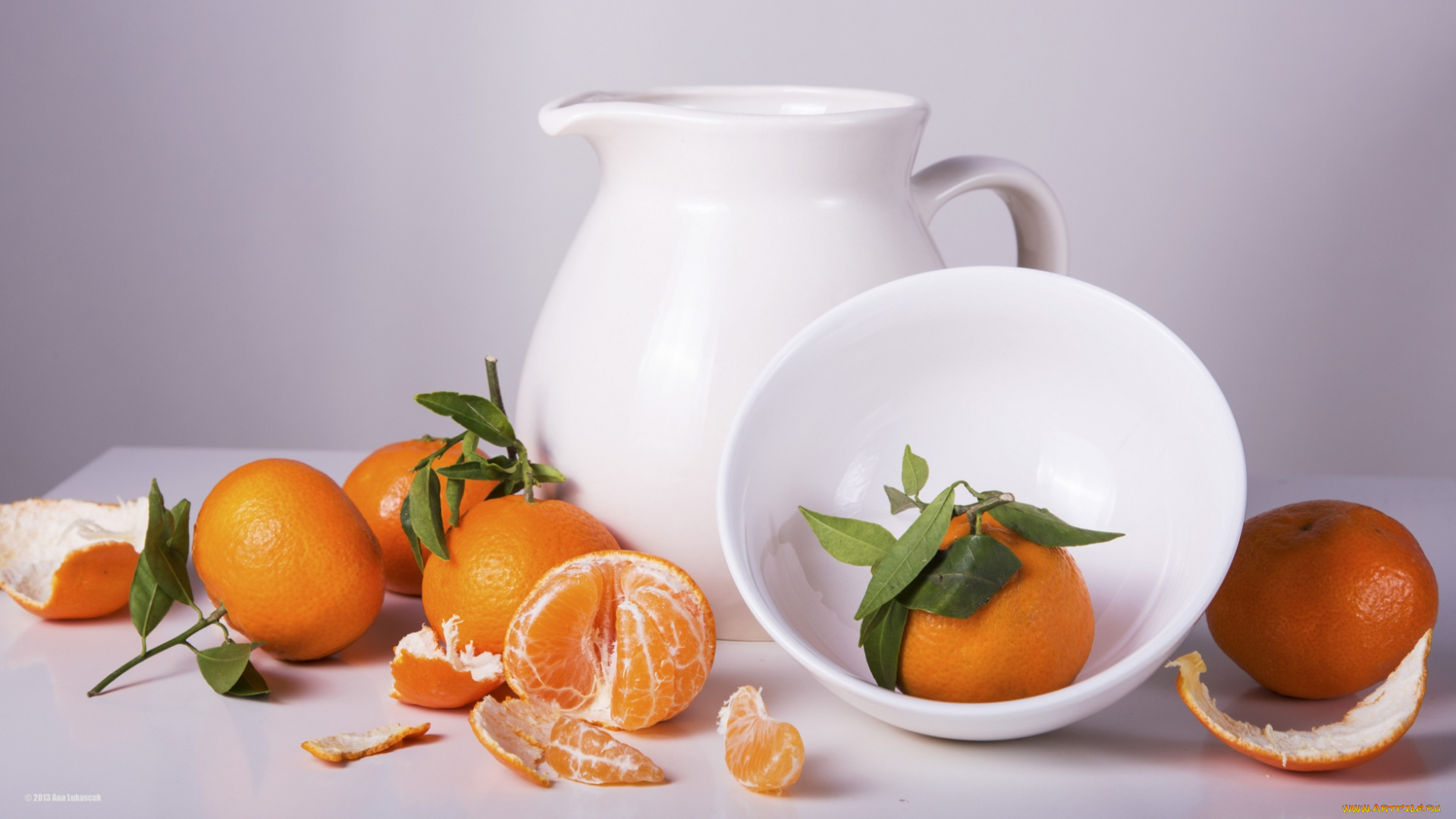 еда, цитрусы, мандарины, кувшин