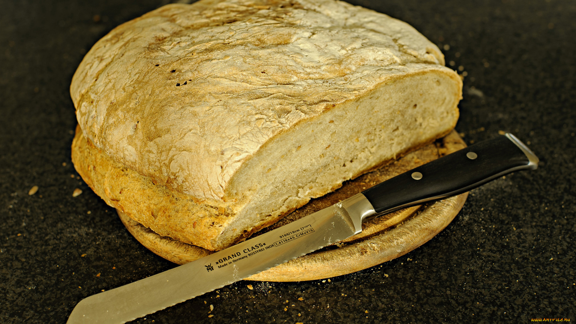 еда, хлеб, , выпечка, нож, буханка, доска