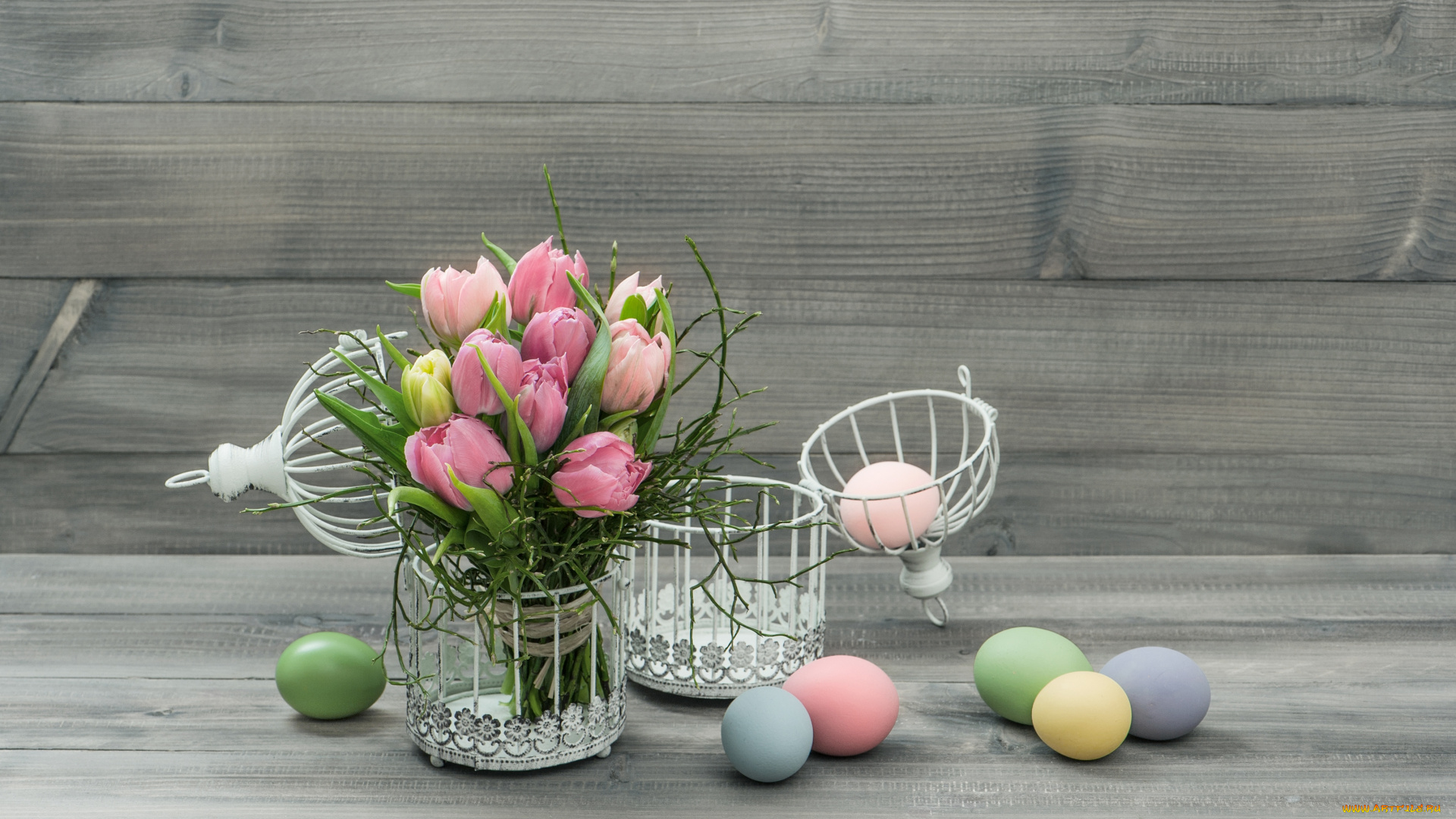 праздничные, пасха, тюльпаны, цветы, яйца, пасхальные
