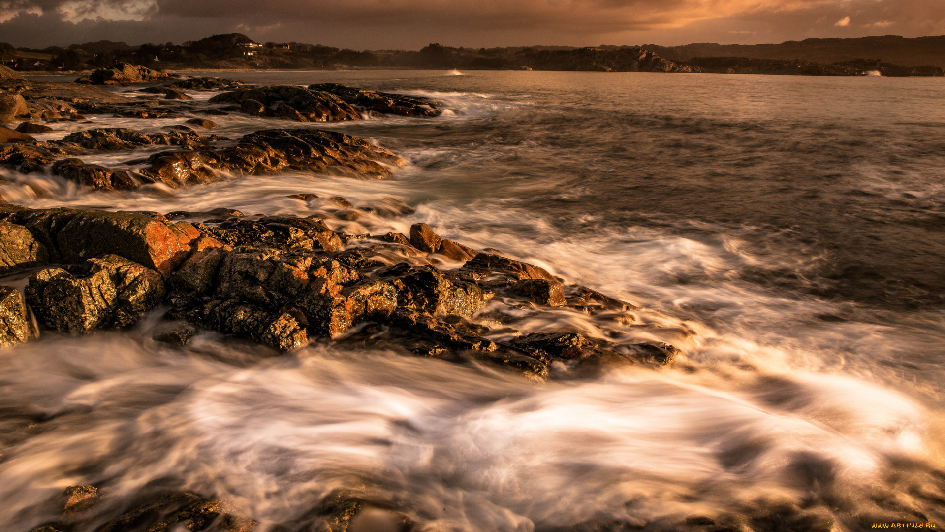 природа, побережье, пена, камни, волны, берег