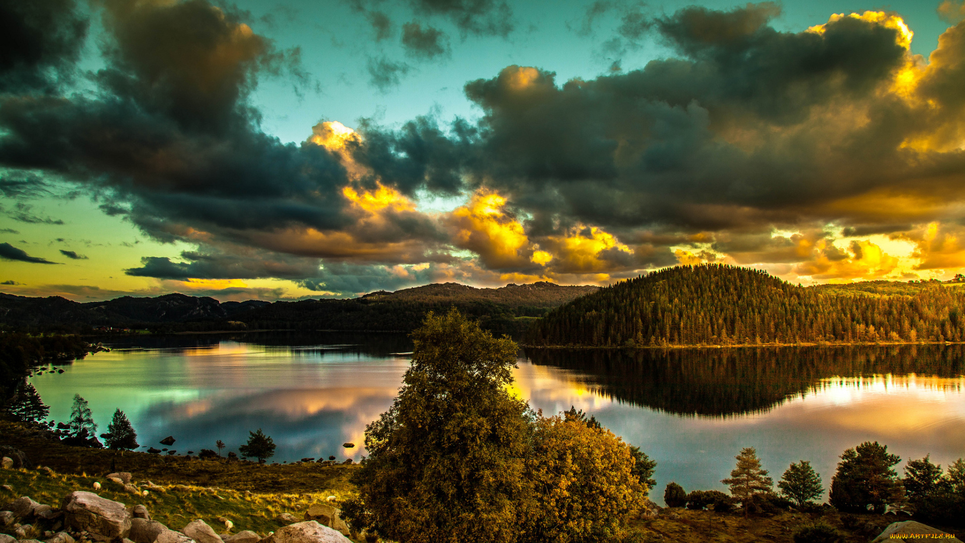 природа, реки, озера, простор, холмы, леса, облака, река