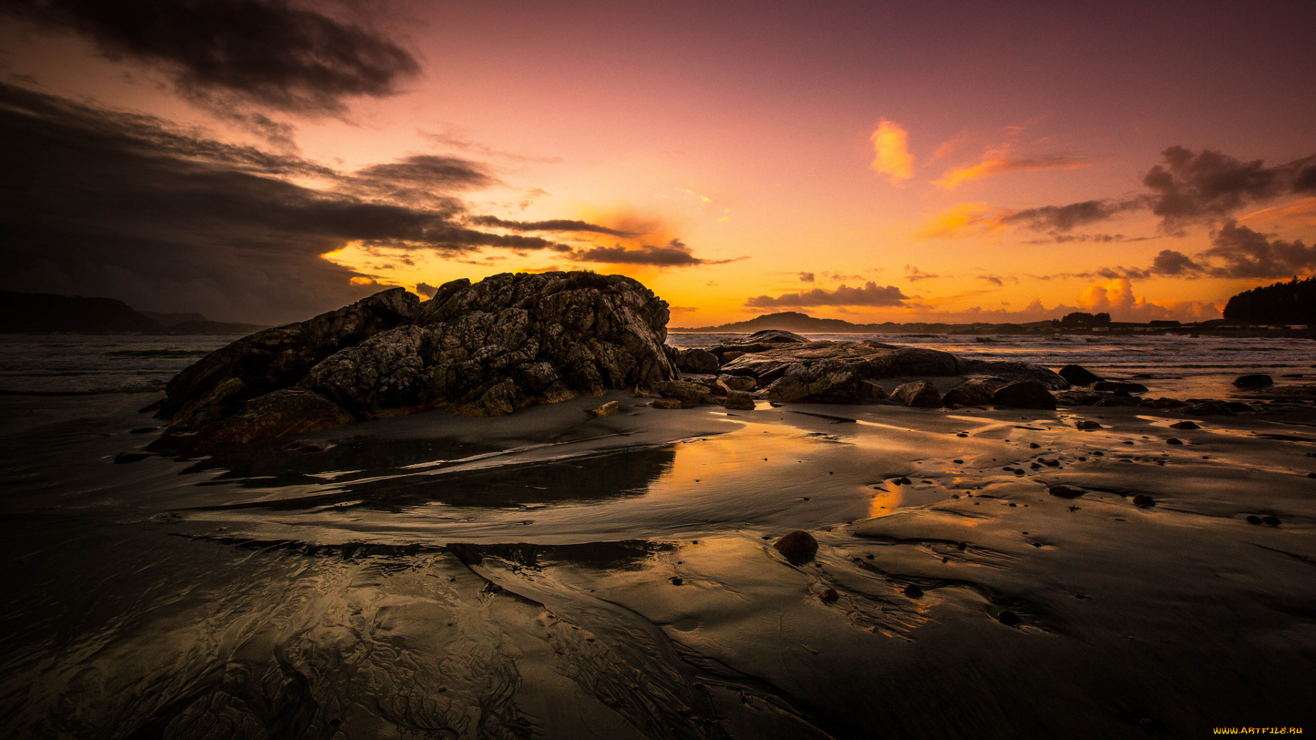 природа, восходы, закаты, сумрак, камни, отлив, пляж