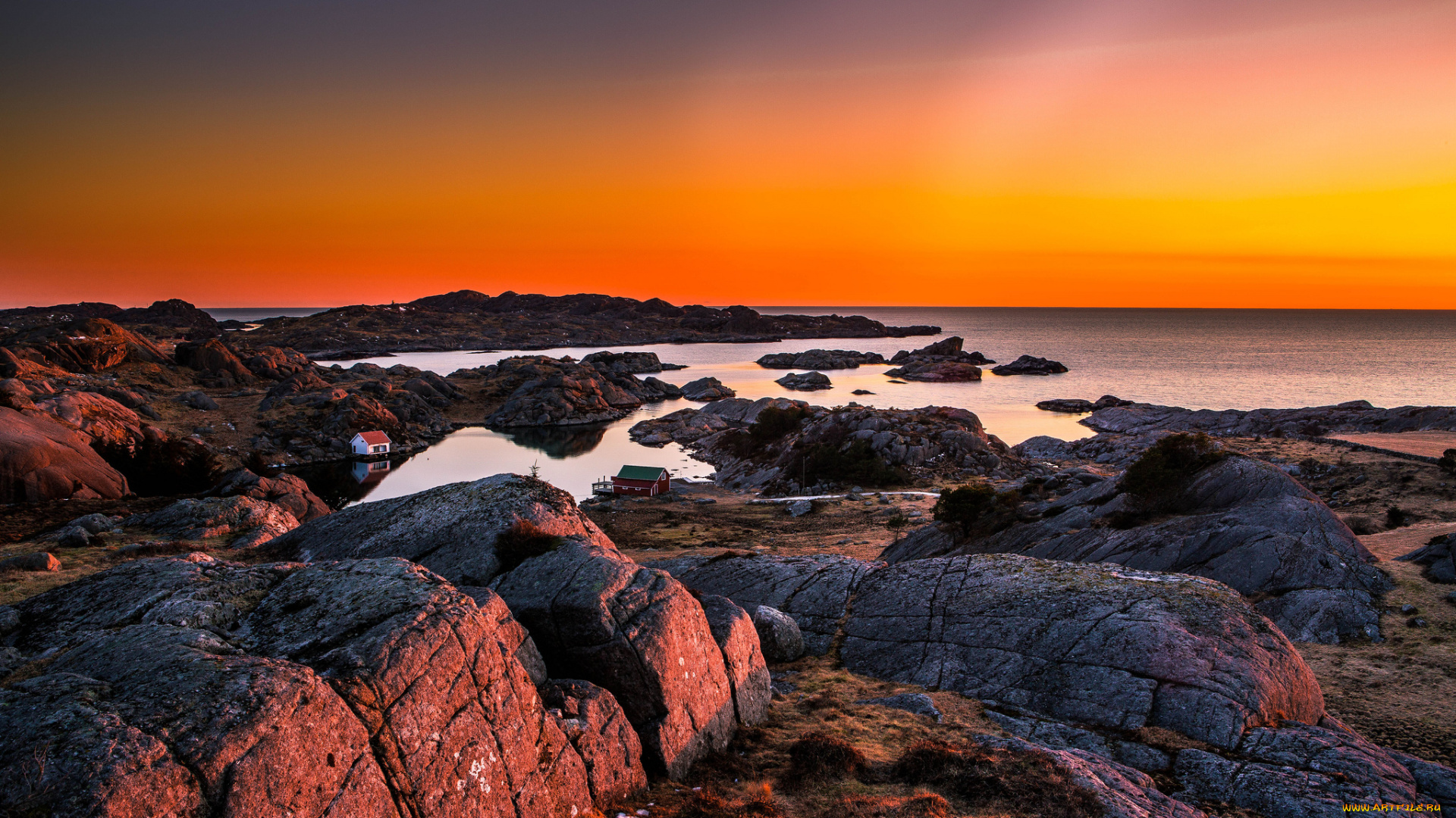 природа, восходы, закаты, заря, берег, океан, горизонт, камни