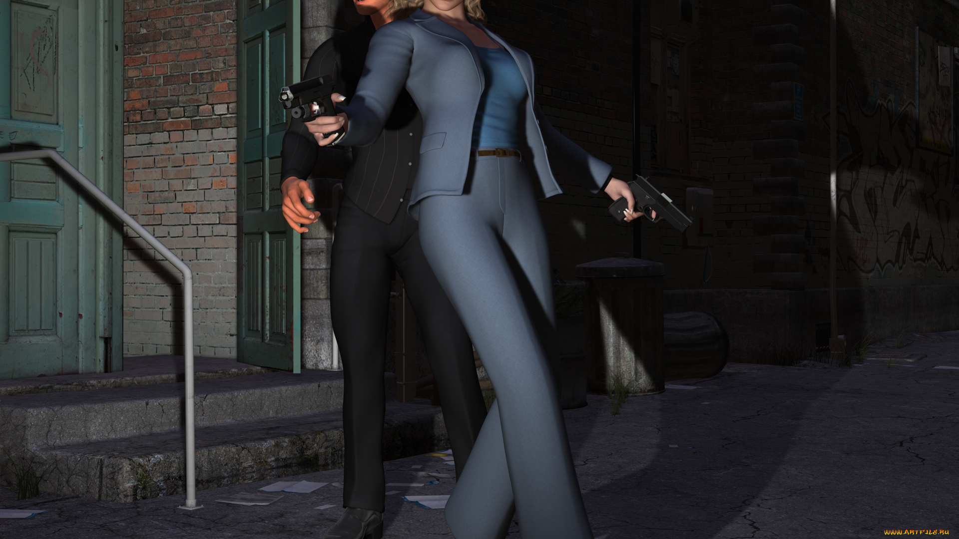 scarlet, 3д, графика, fantasy, , фантазия, ночь, оружие, парень, девушка