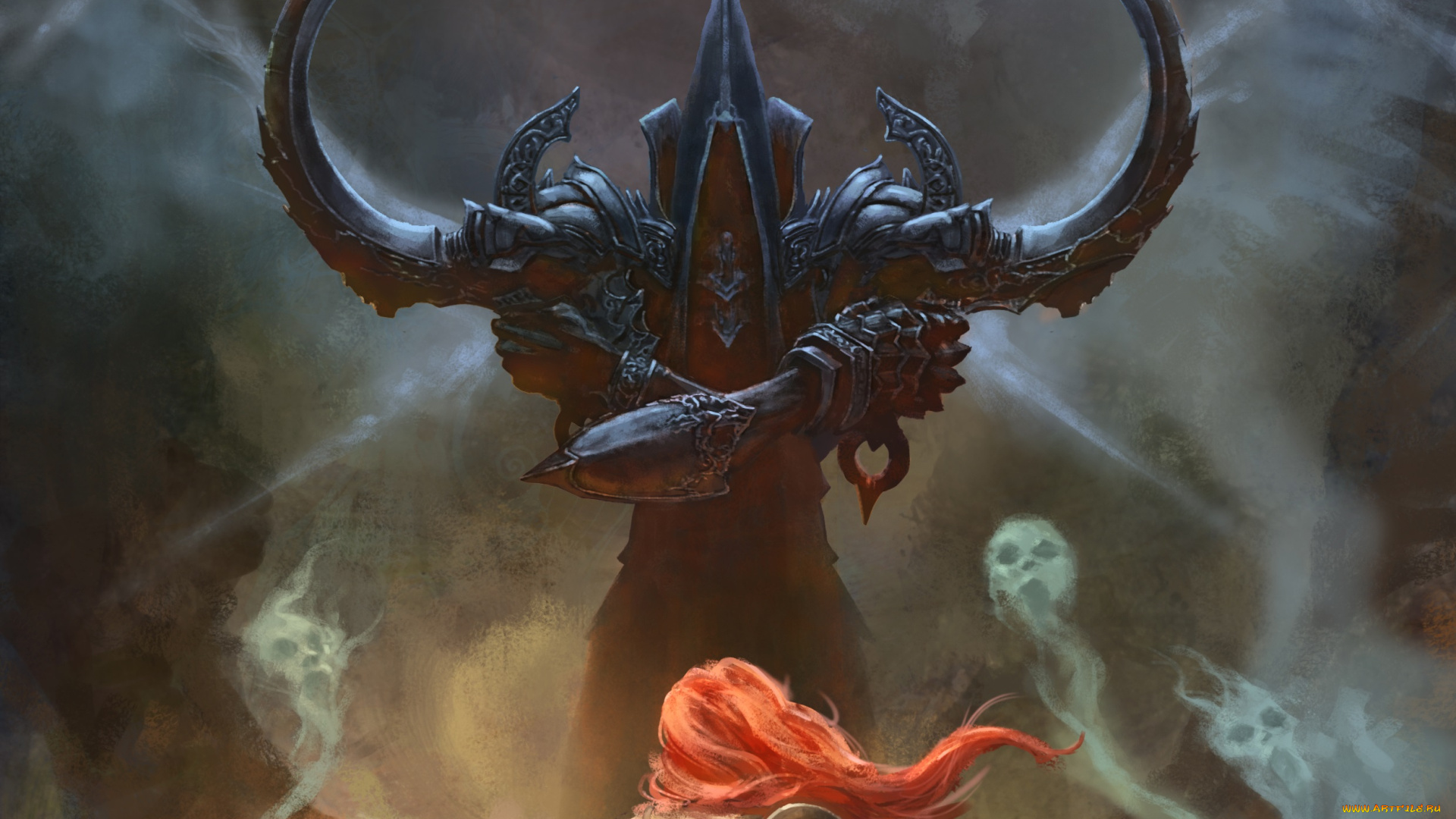 видео, игры, diablo, iii, , reaper, of, souls, арт, дьявол, человек, монстр, оружие, мрачно