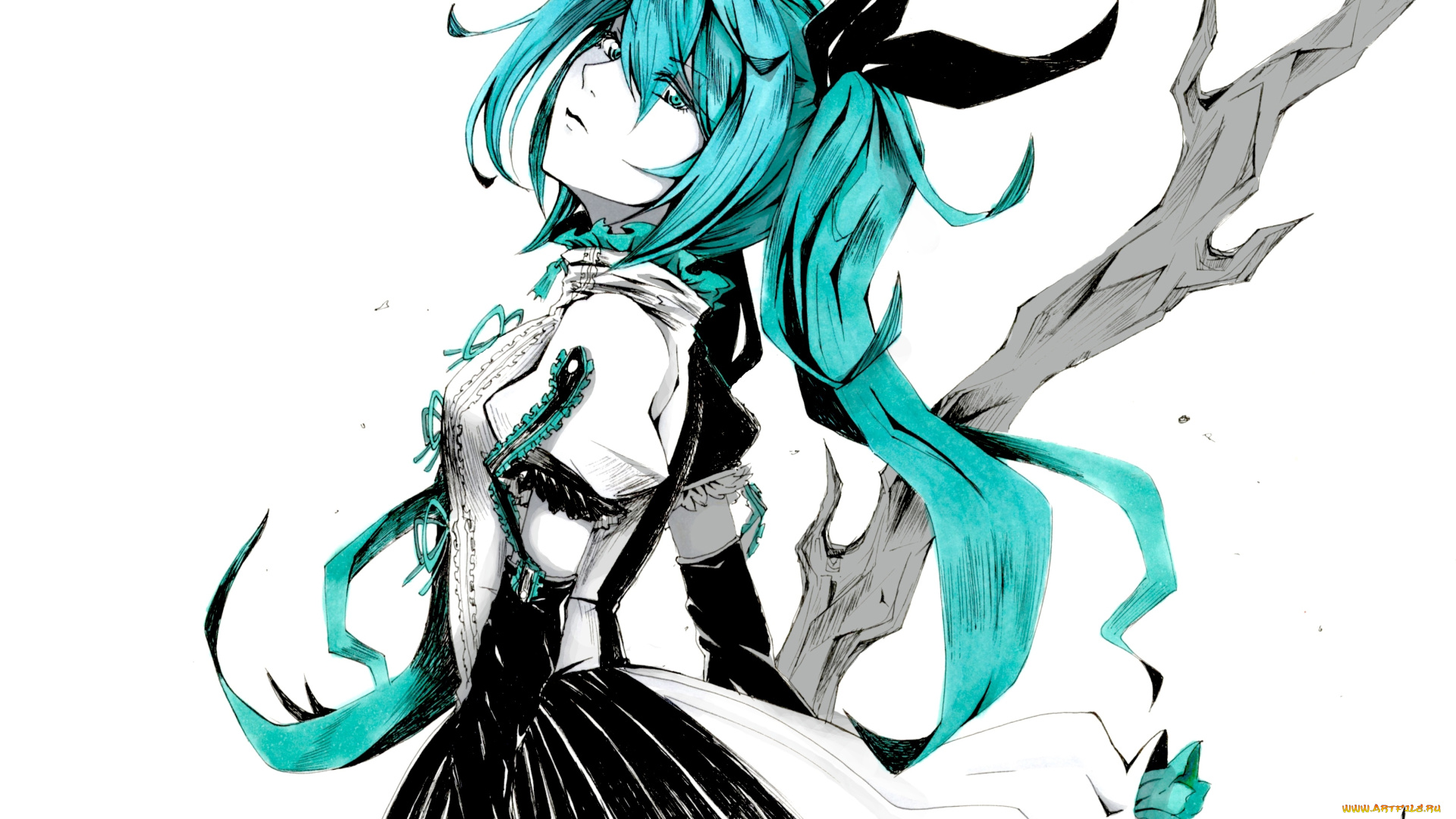 vocaloid, аниме, арт, kaname, meltdown, вокалоид, hatsune, miku, девушка, ветви, бант