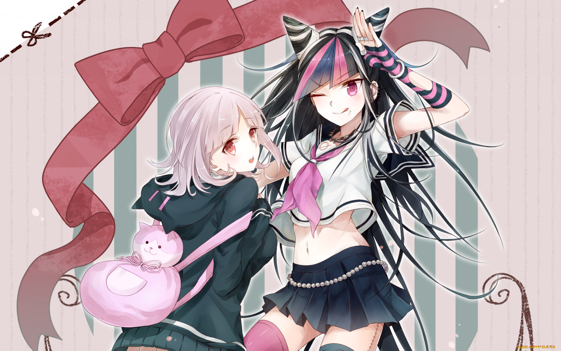 аниме, danganronpa, девочки, бант, mioda, ibuki, nanami, chiaki