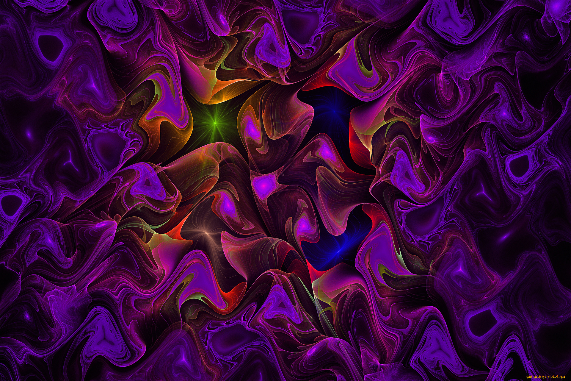 3д, графика, abstract, , абстракции, цвет, свет, волны, звезды