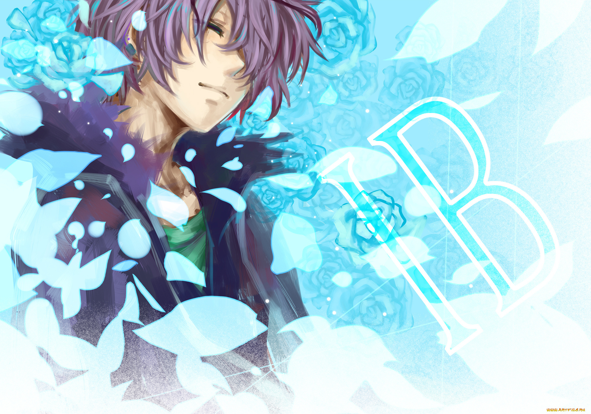 аниме, ib, парень, garry, розы, арт, лепестки