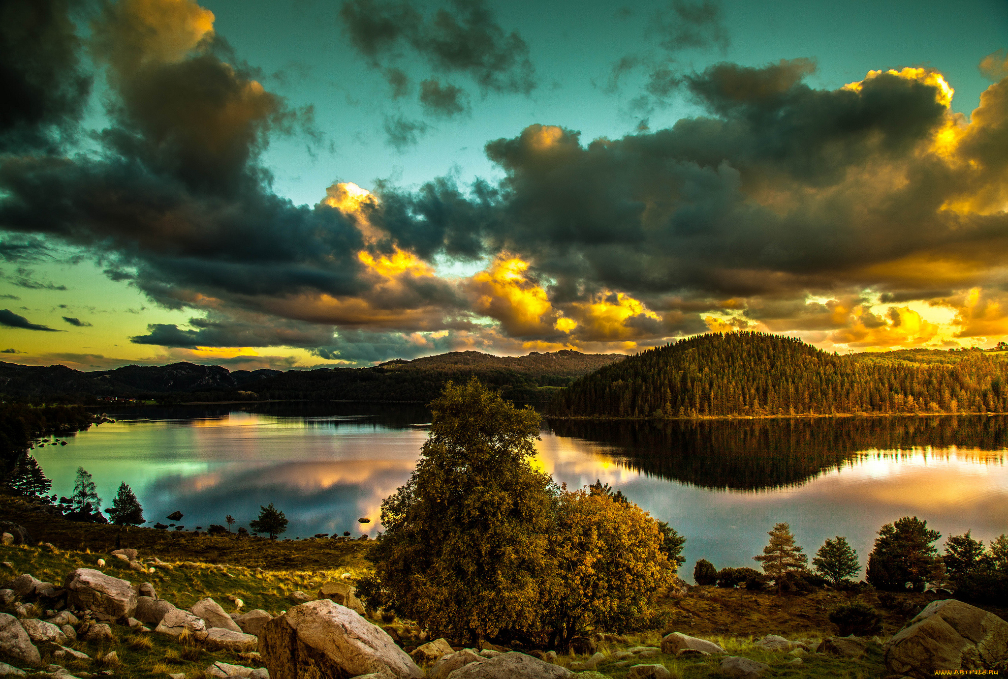 природа, реки, озера, простор, холмы, леса, облака, река