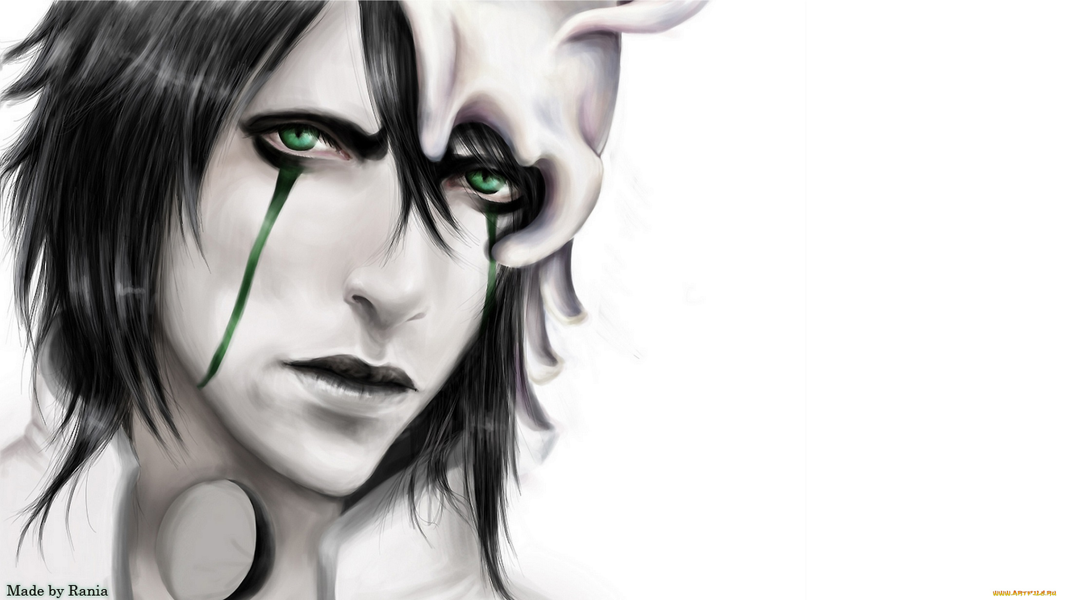 аниме, bleach, взгляд, лицо, аранкар, брюнет, блич, парень, фон, шиффер, белый, улькиорра