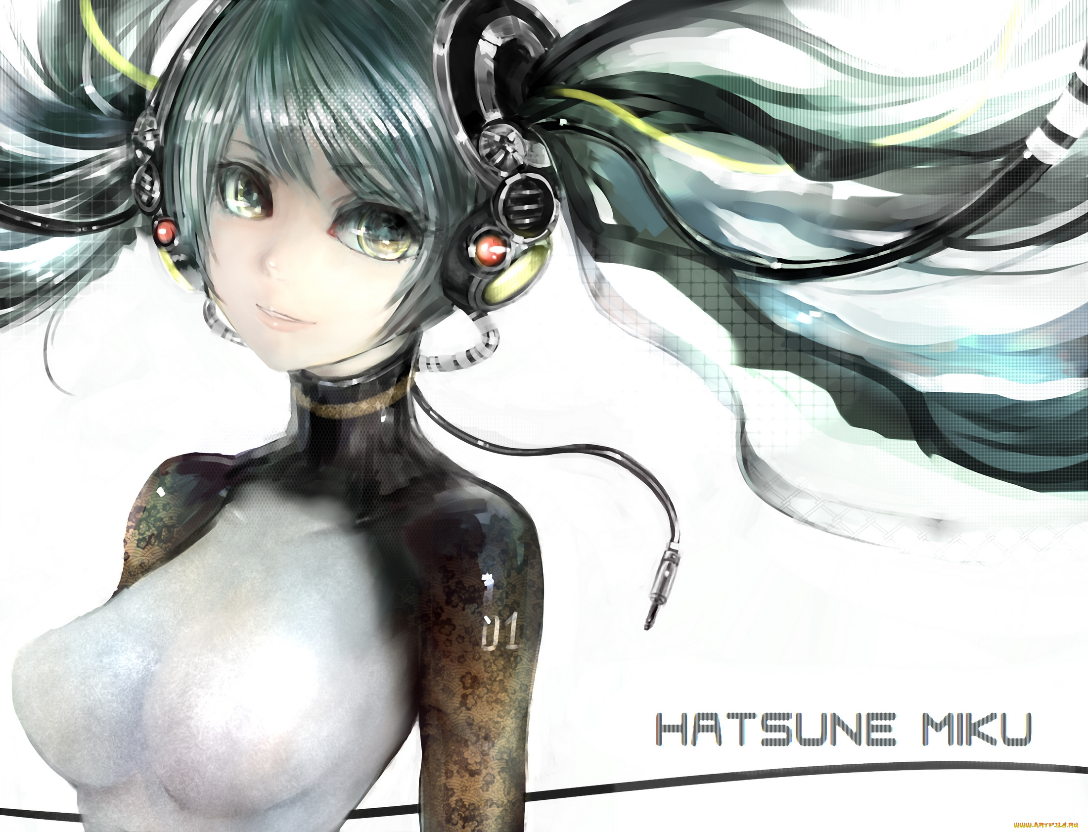 аниме, vocaloid, hatsune, miku, девушка, живопись