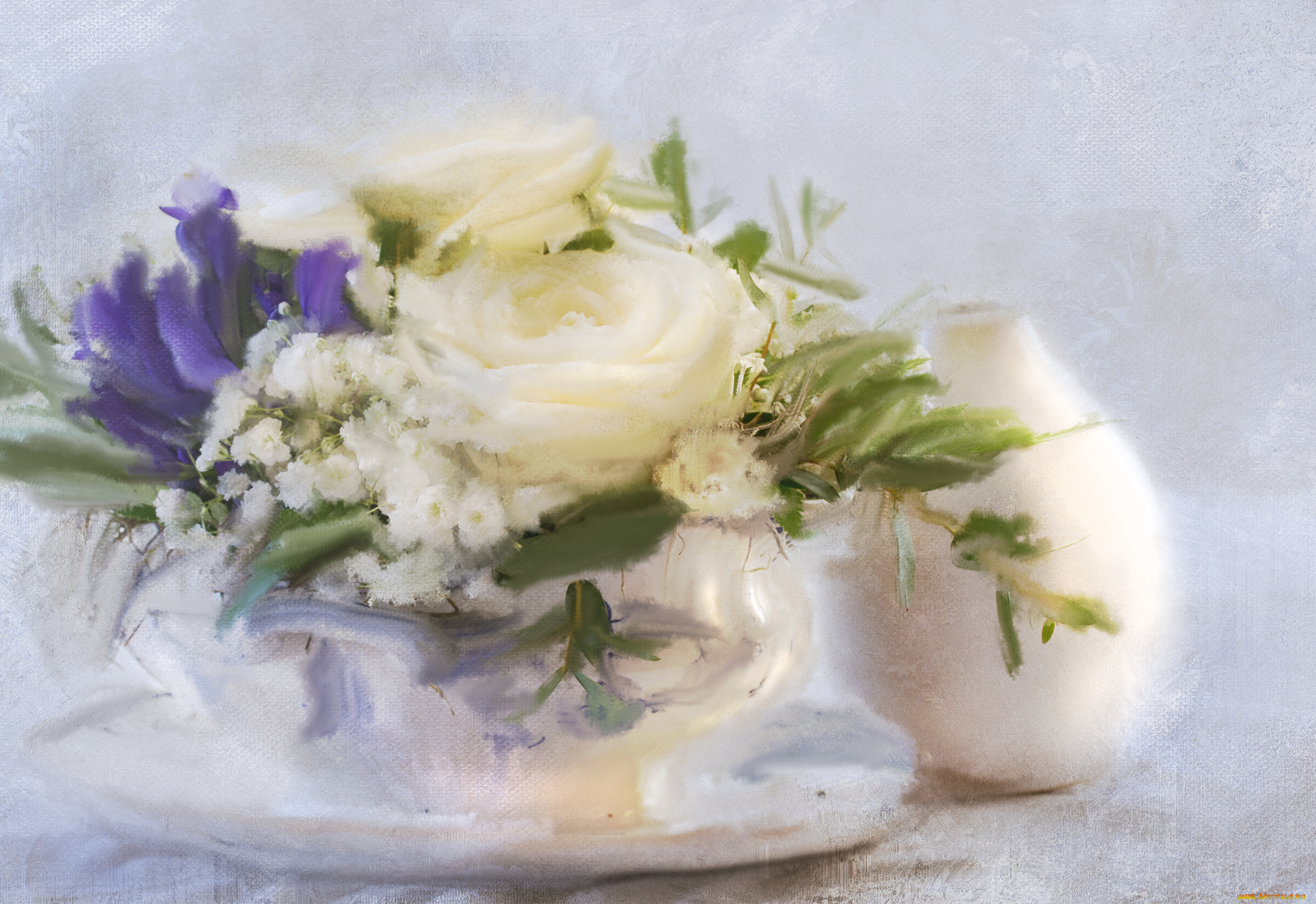 рисованные, цветы, ваза, фон