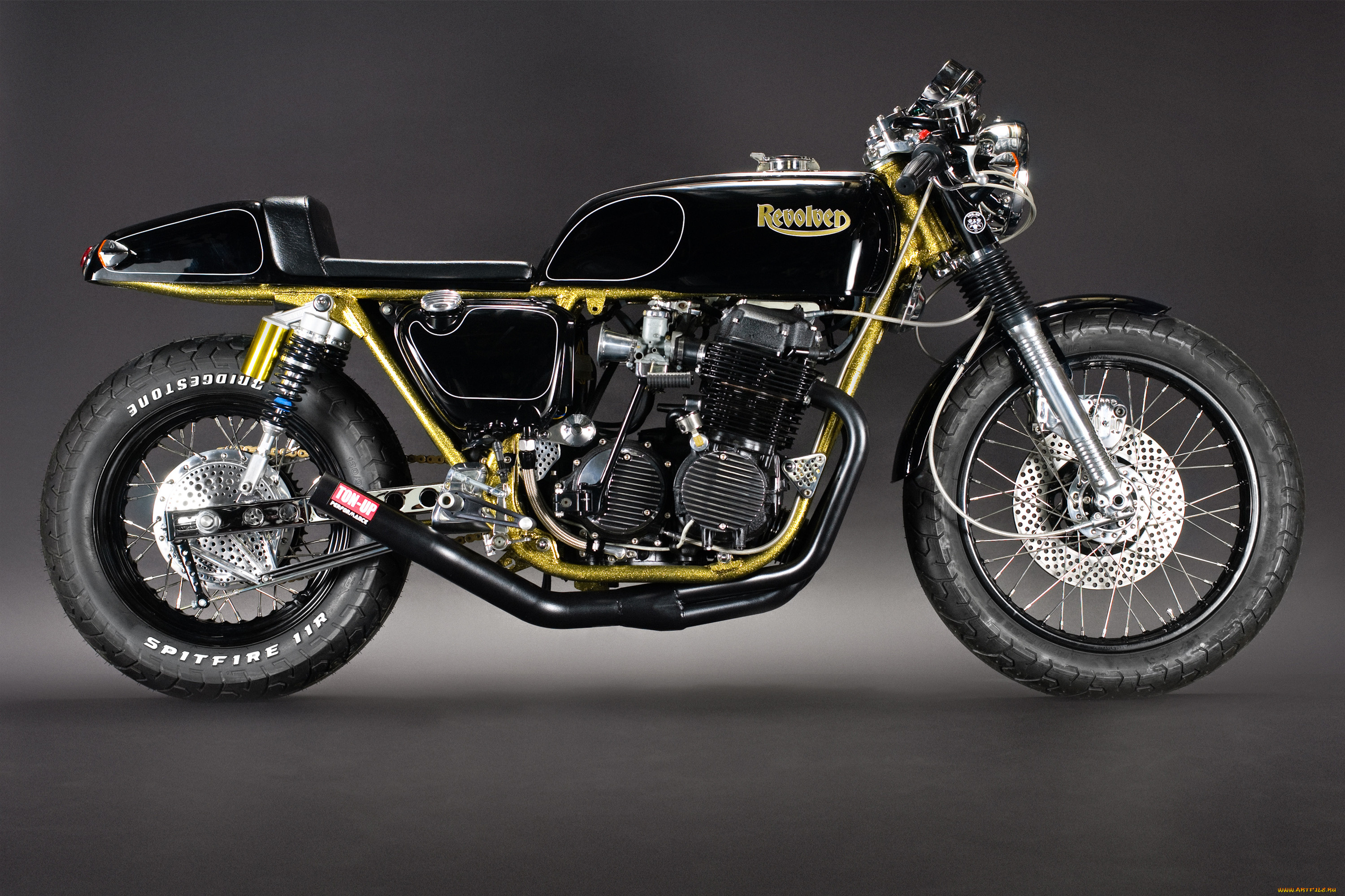 мотоциклы, customs, revolver, black, gold