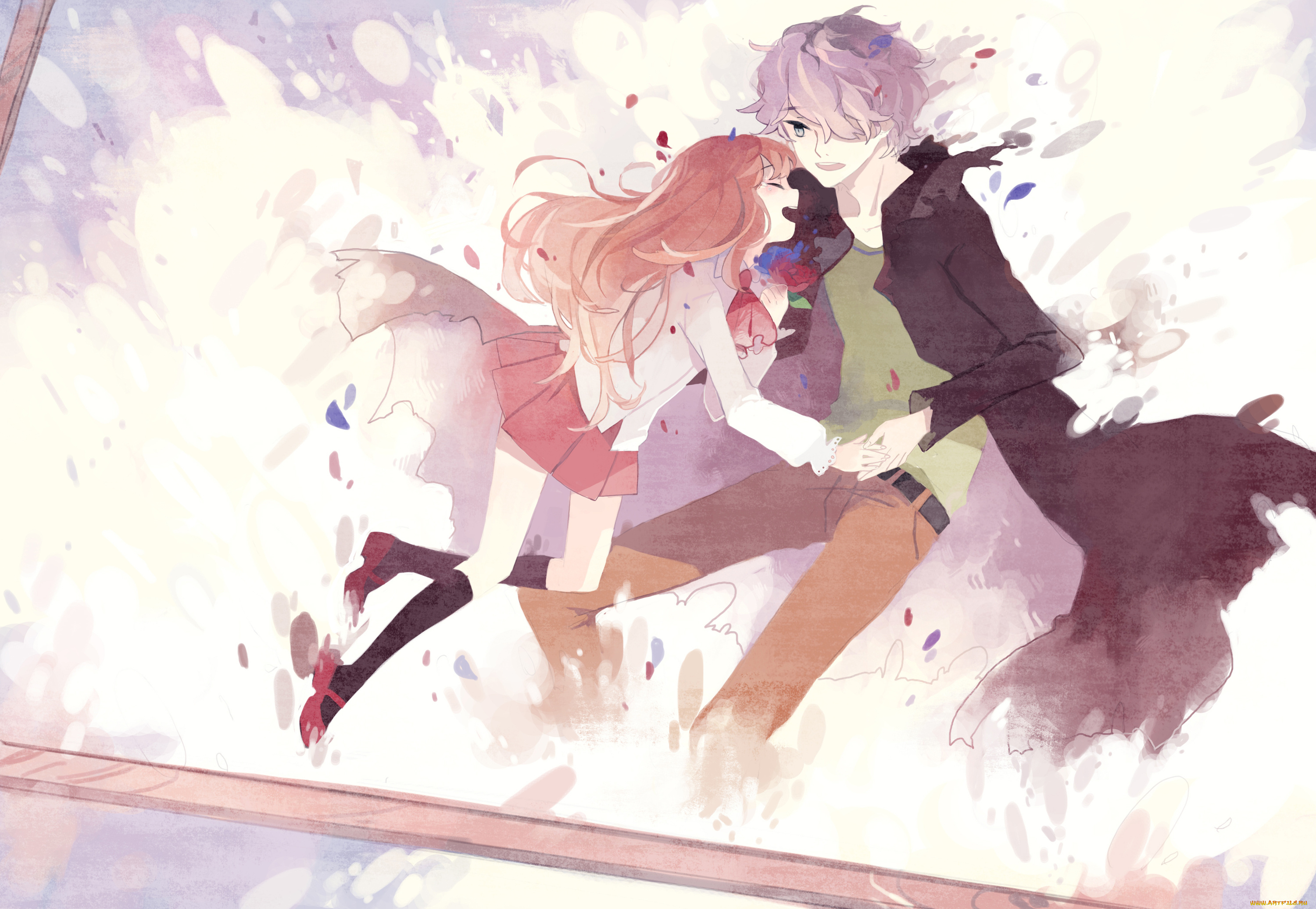 аниме, ib, девушка, радость, gary, kyang692, арт, двое, слезы, лепестки, цветы, парень