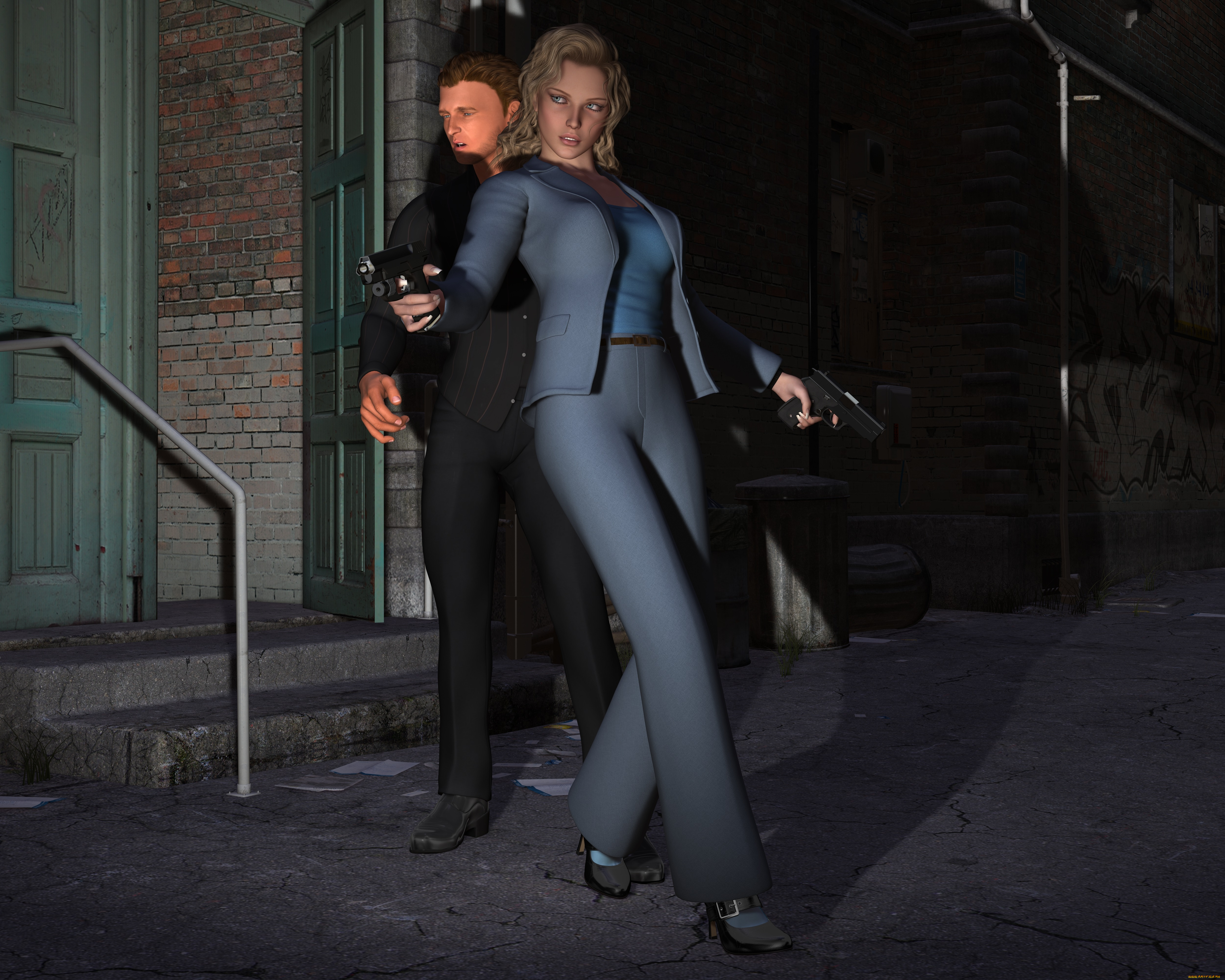 scarlet, 3д, графика, fantasy, , фантазия, ночь, оружие, парень, девушка