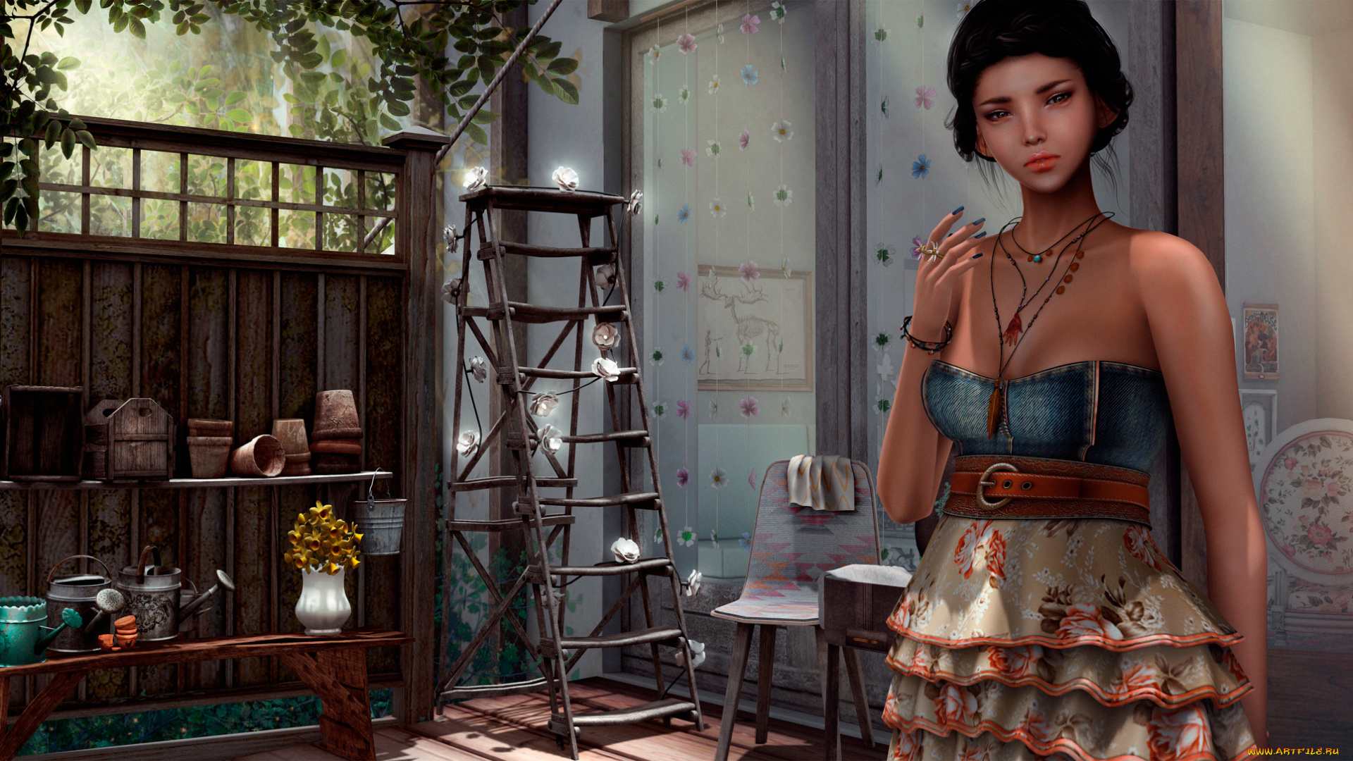 3д, графика, люди, , people, взгляд, девушка, комната