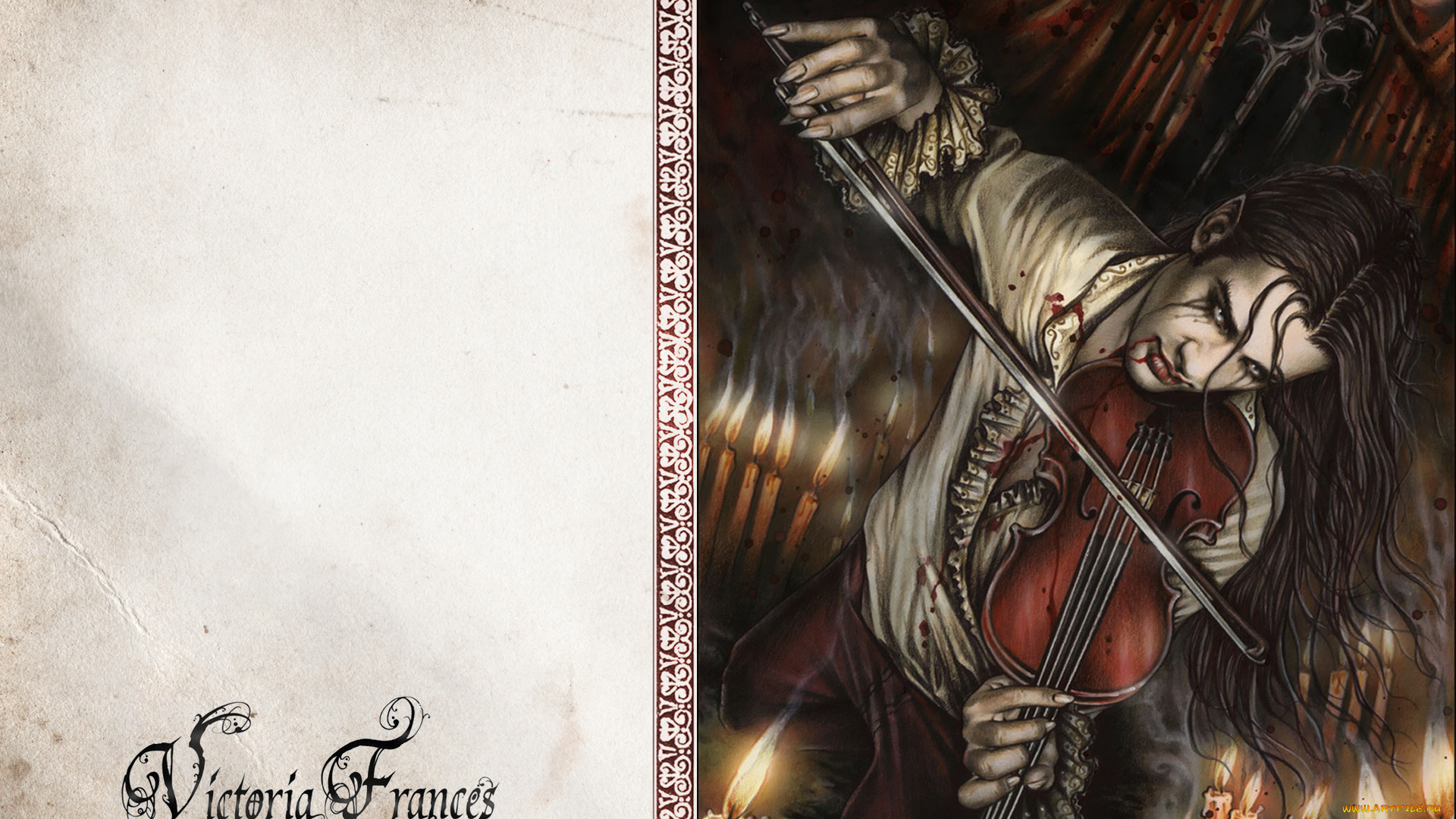 фэнтези, вампиры, музыка, скрипка, кровь, вампир, мужчина, рисунок, готика, виктория, франсез