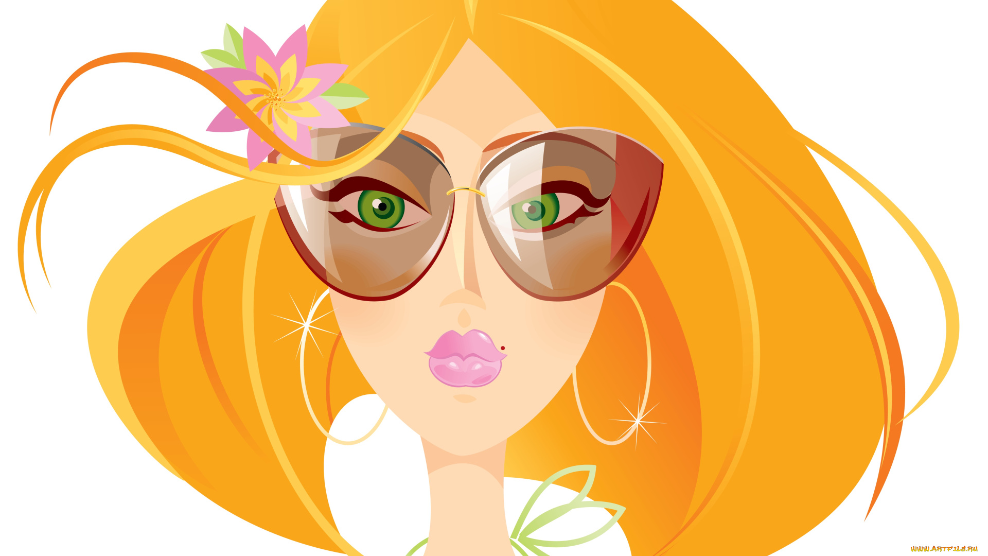 векторная, графика, девушки, девушка, очки, фон, взгляд