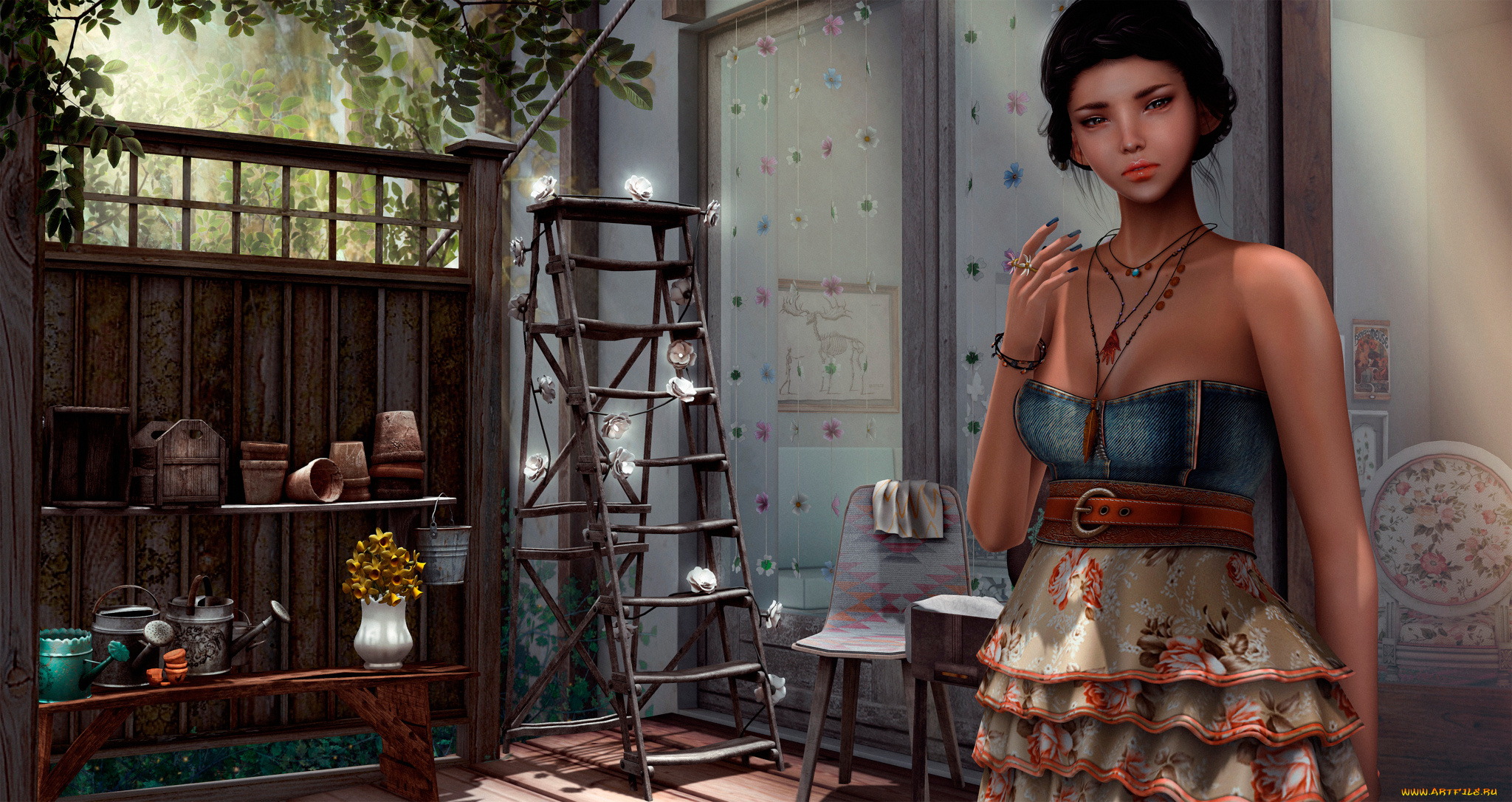 3д, графика, люди, , people, взгляд, девушка, комната