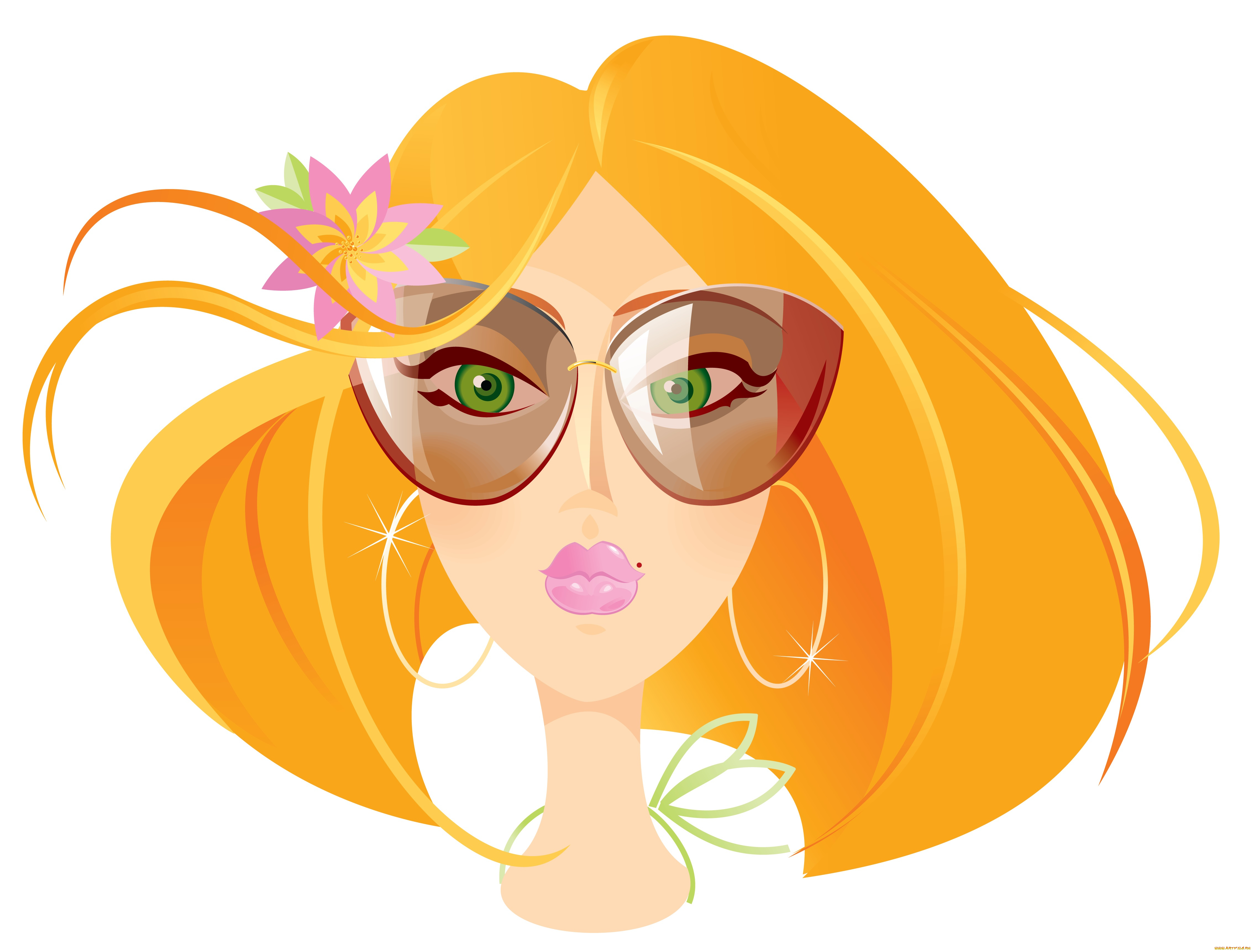 векторная, графика, девушки, девушка, очки, фон, взгляд