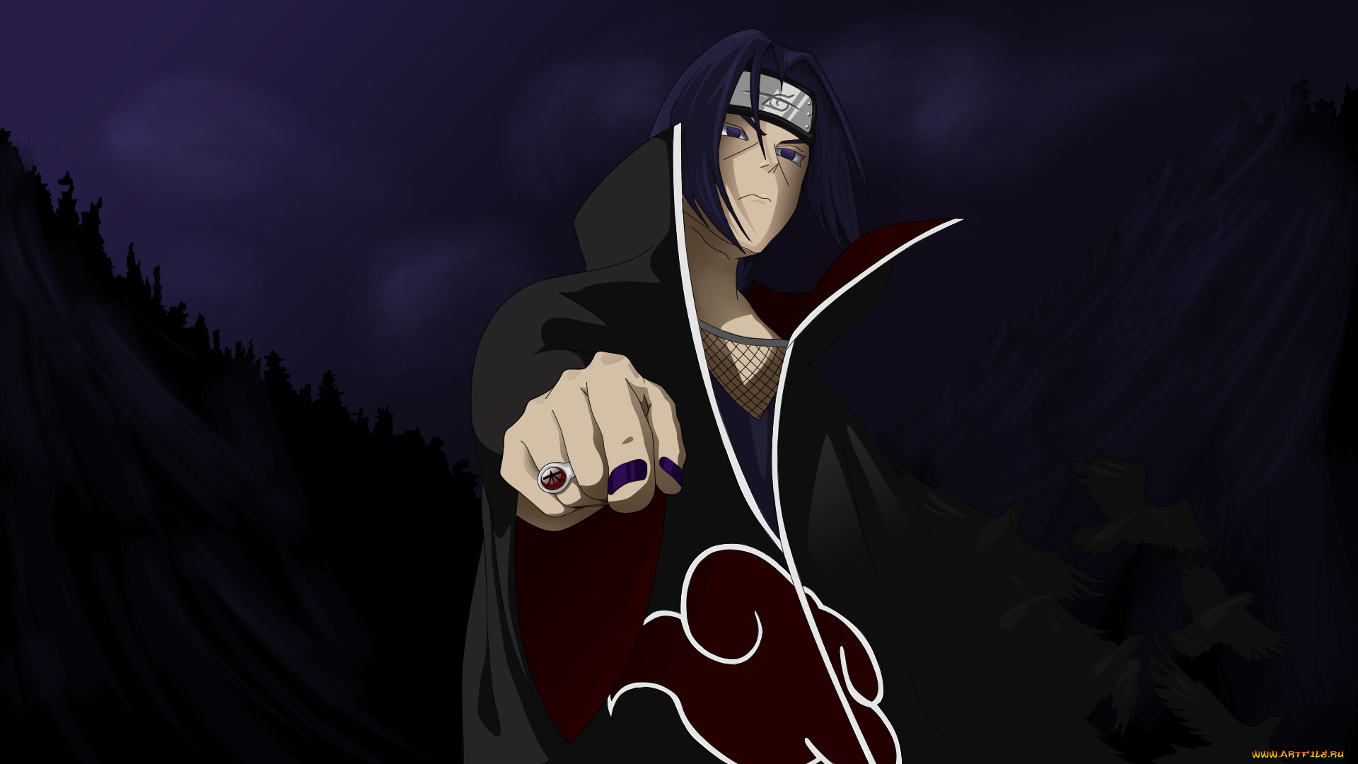 аниме, naruto, вороны, кольцо, жест, учиха, итачи