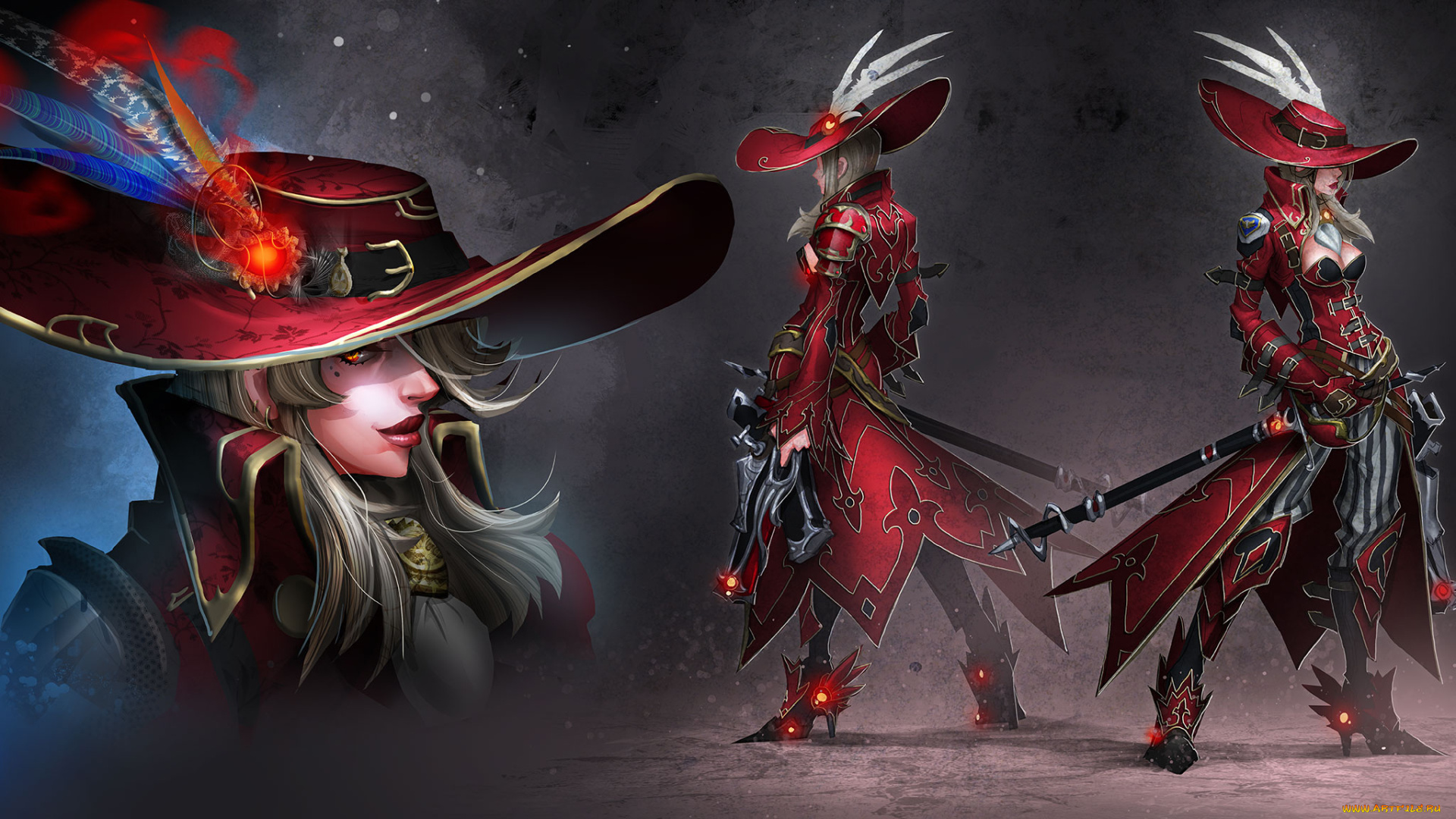 фэнтези, девушки, меч, шляпа, униформа, девушка, фон