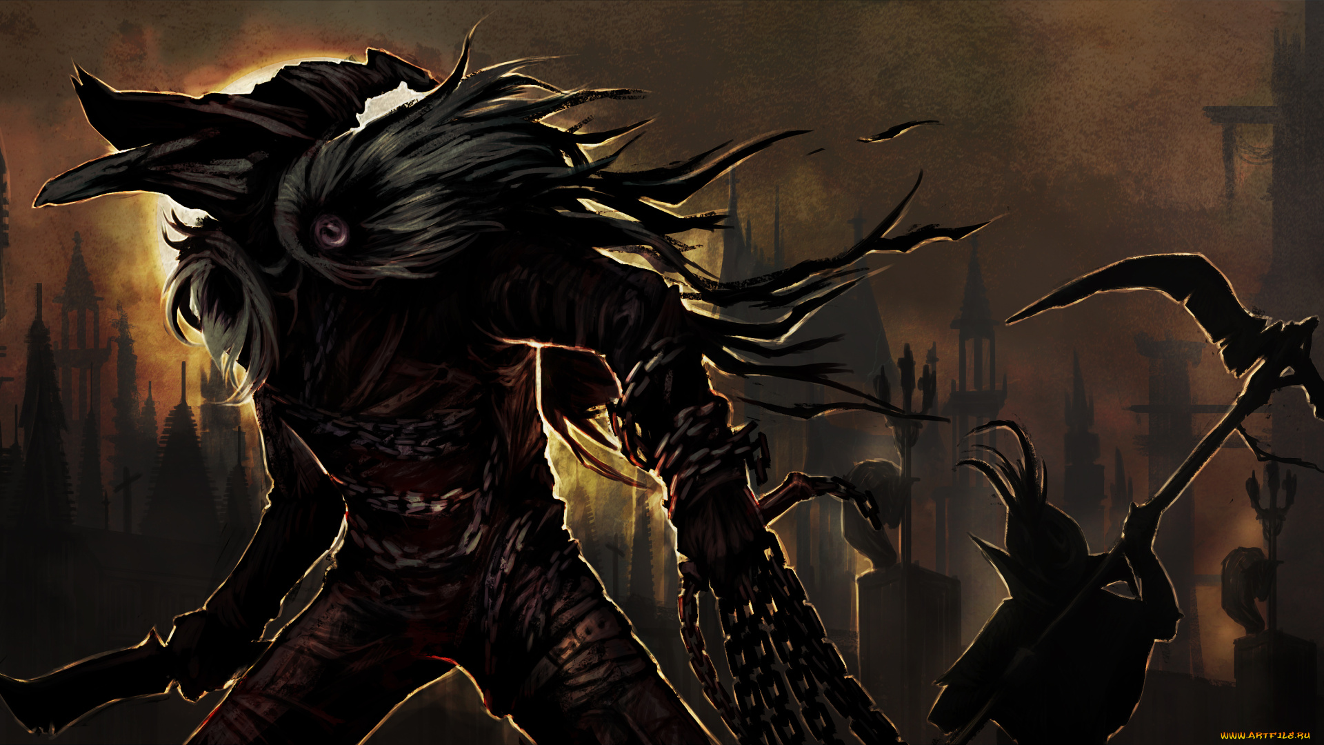 фэнтези, нежить, нож, существо, фон