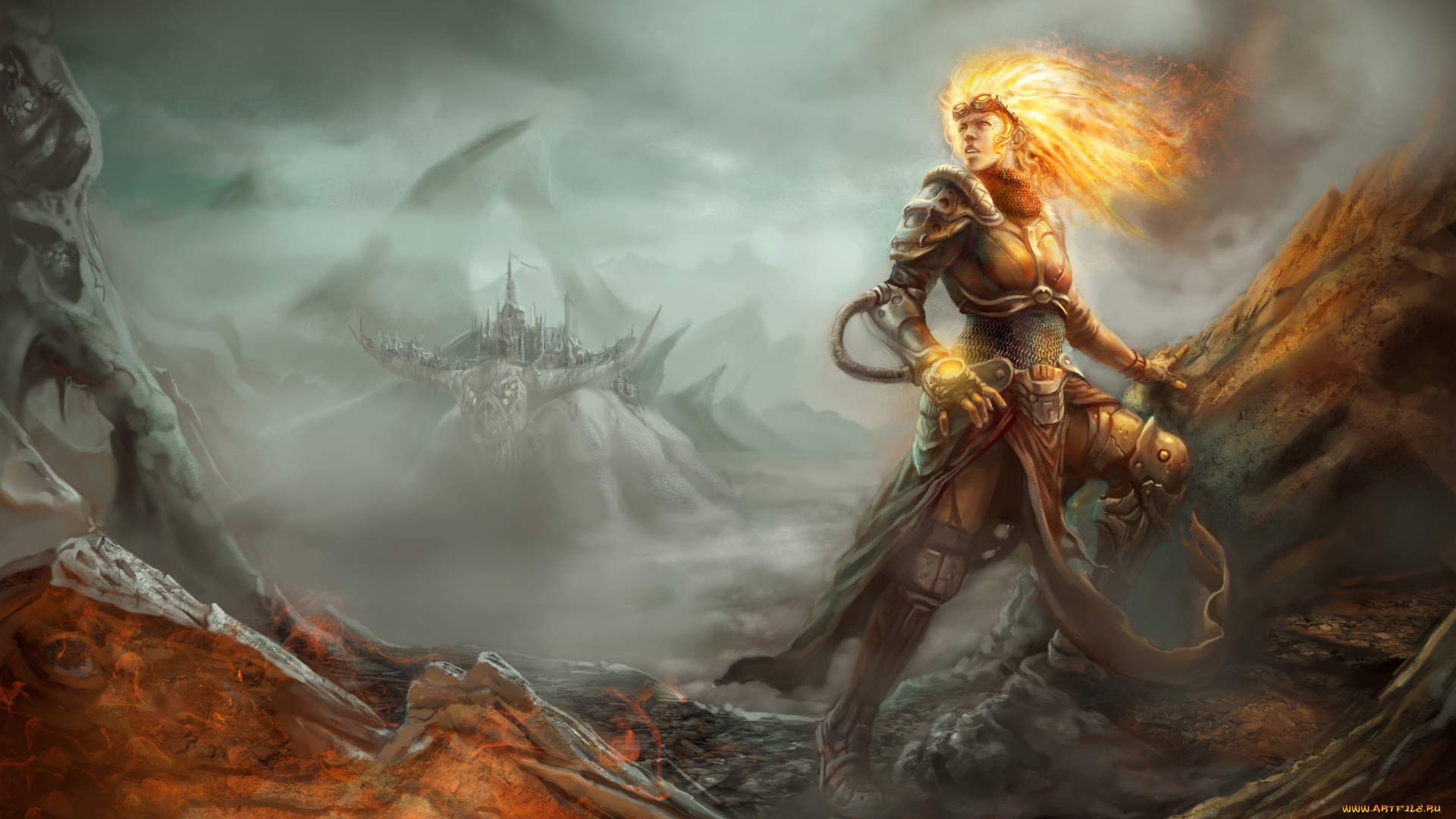 фэнтези, существа, униформа, фон, девушка