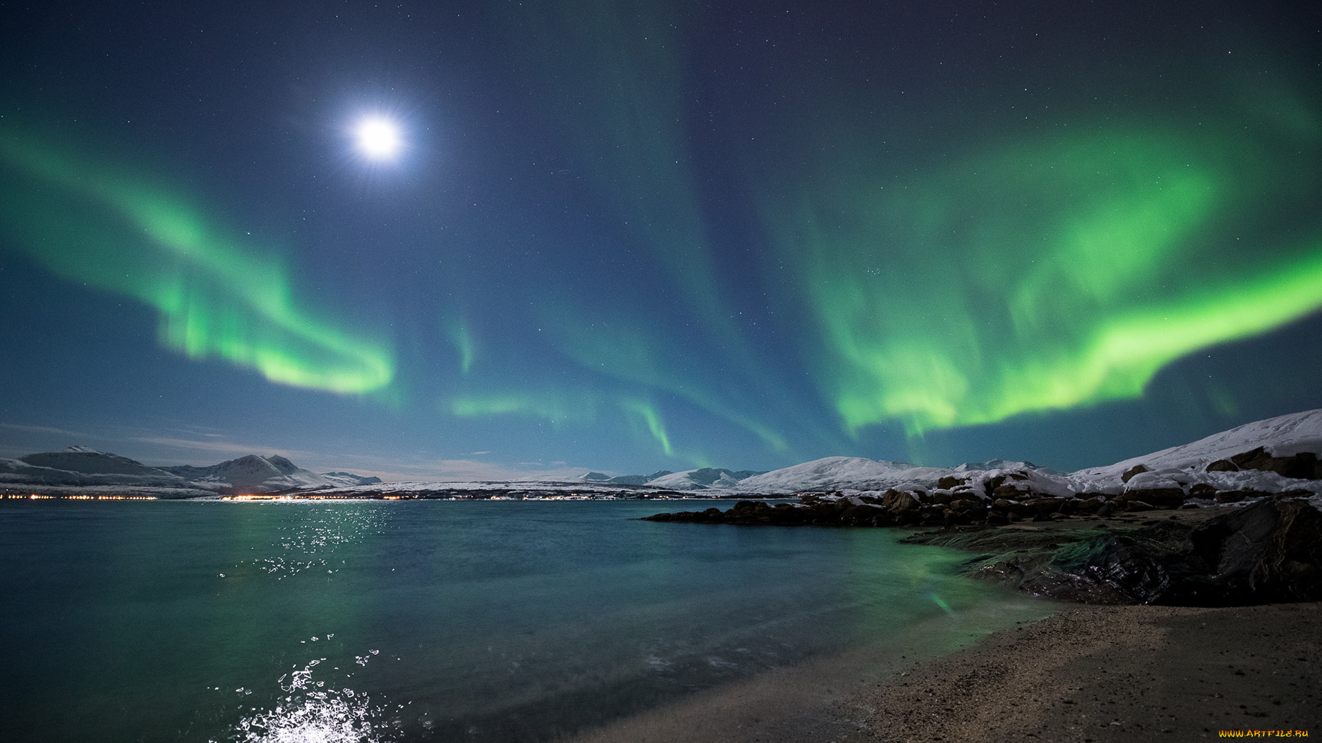 природа, северное, сияние, небо, ночь
