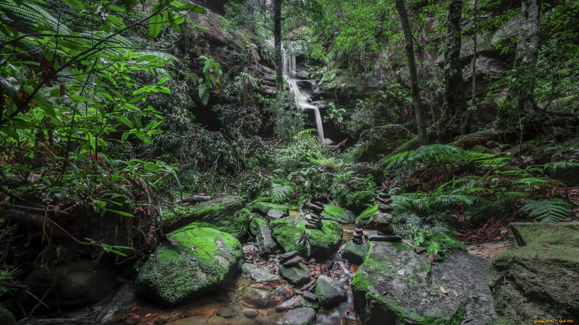 природа, водопады, водопад, река, лес