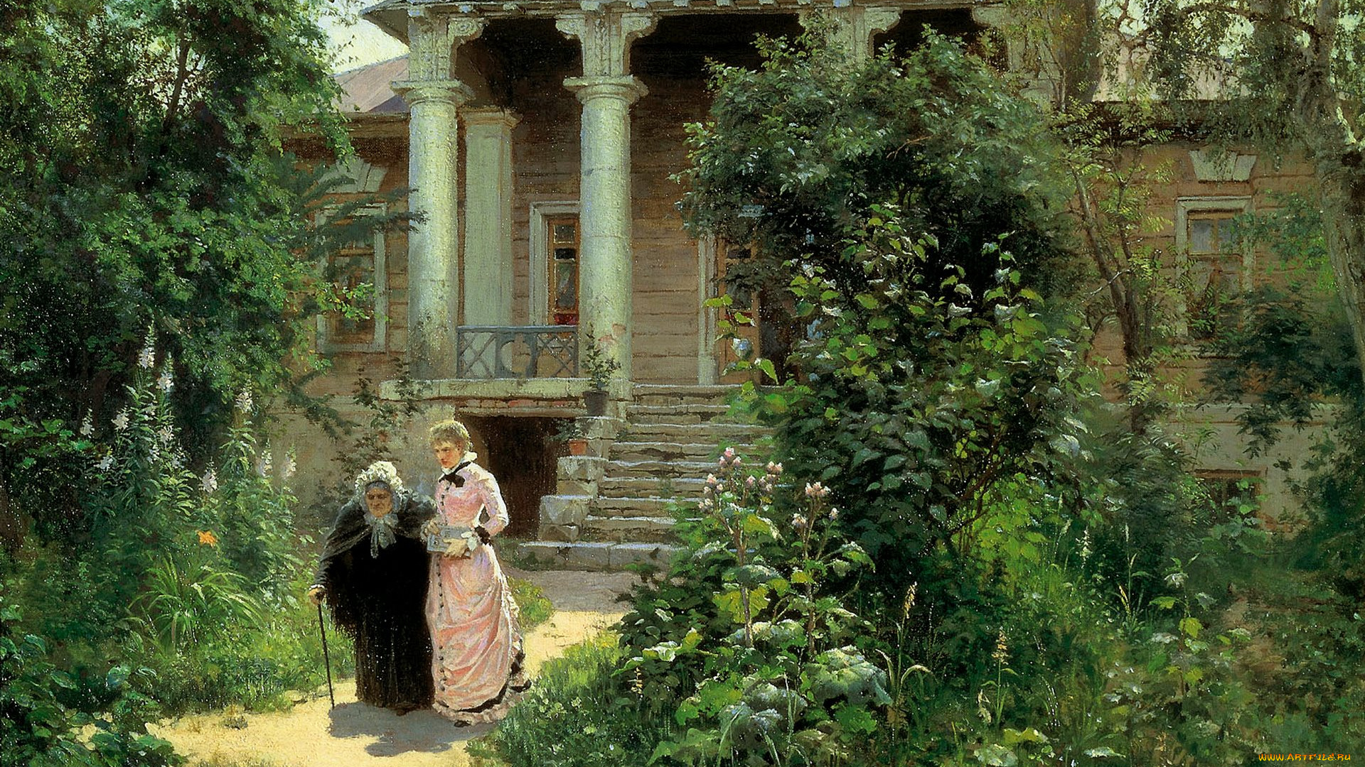 рисованное, василий, поленов, произведение, искусства, 1878, бабушкин, сад, картина, василий, поленов, художник