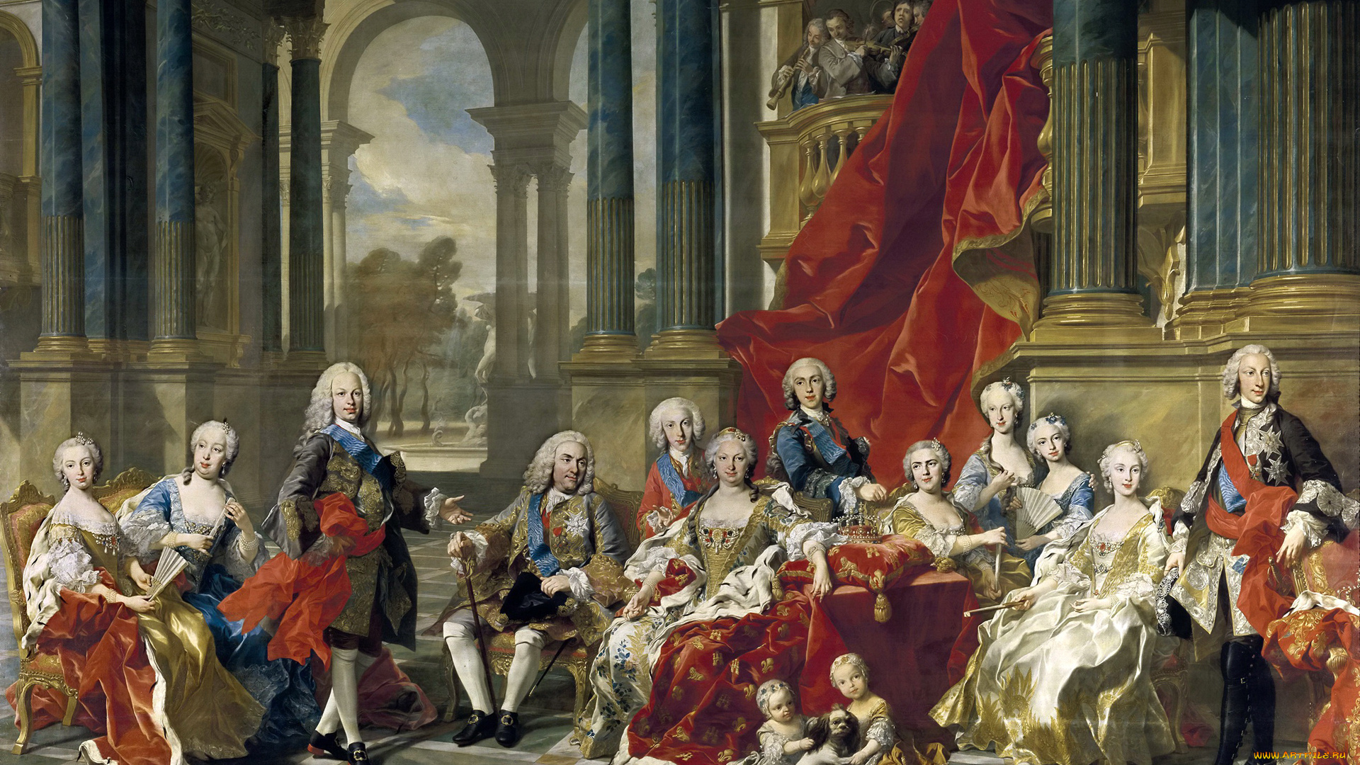 рисованное, живопись, луи, мишель, ван, лоо, семья, филиппа, v