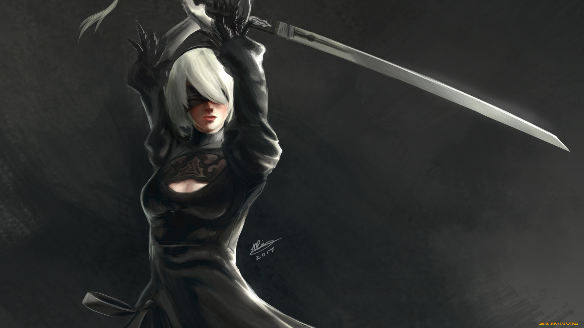 видео, игры, nier, , automata, девушка, меч