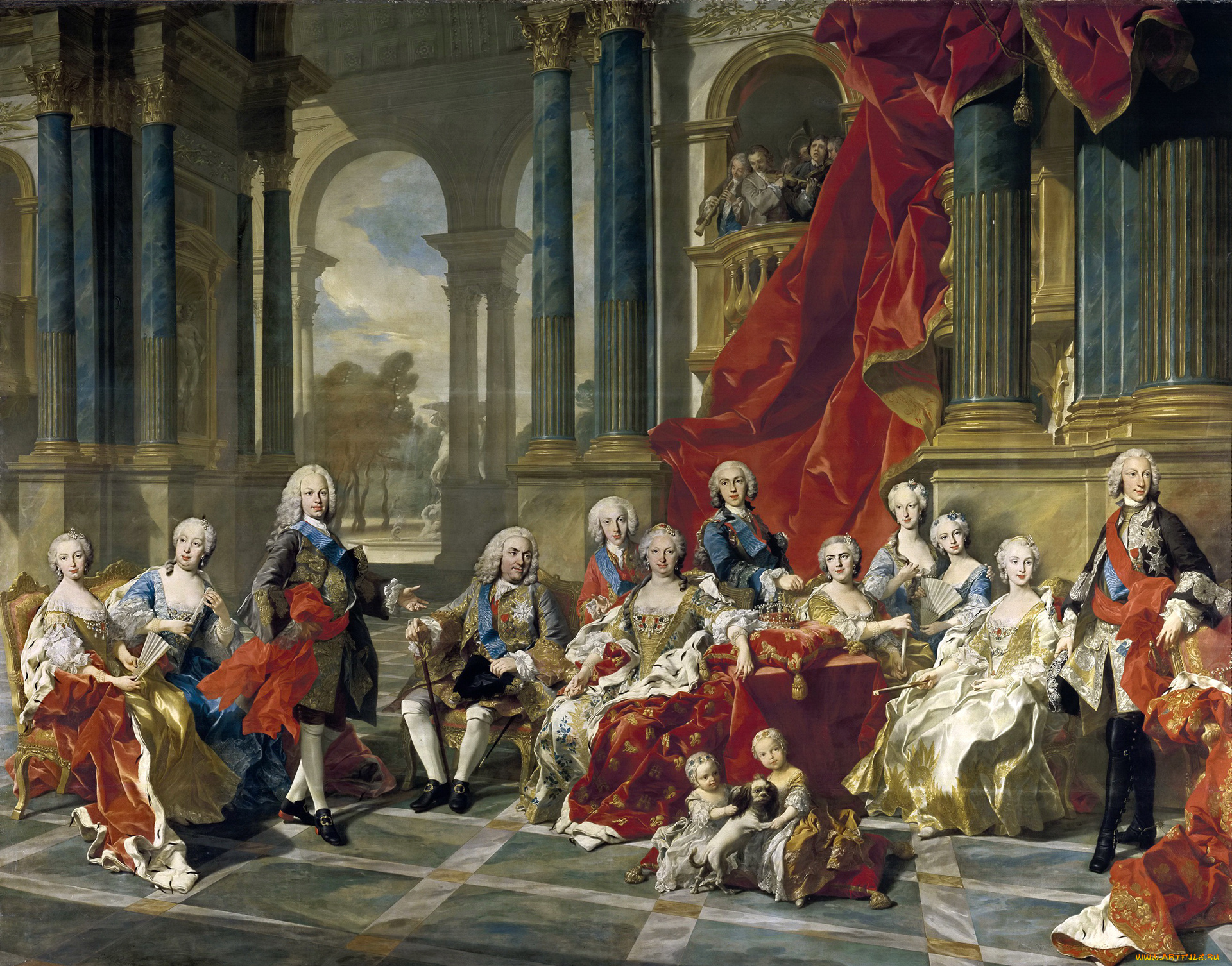 рисованное, живопись, луи, мишель, ван, лоо, семья, филиппа, v