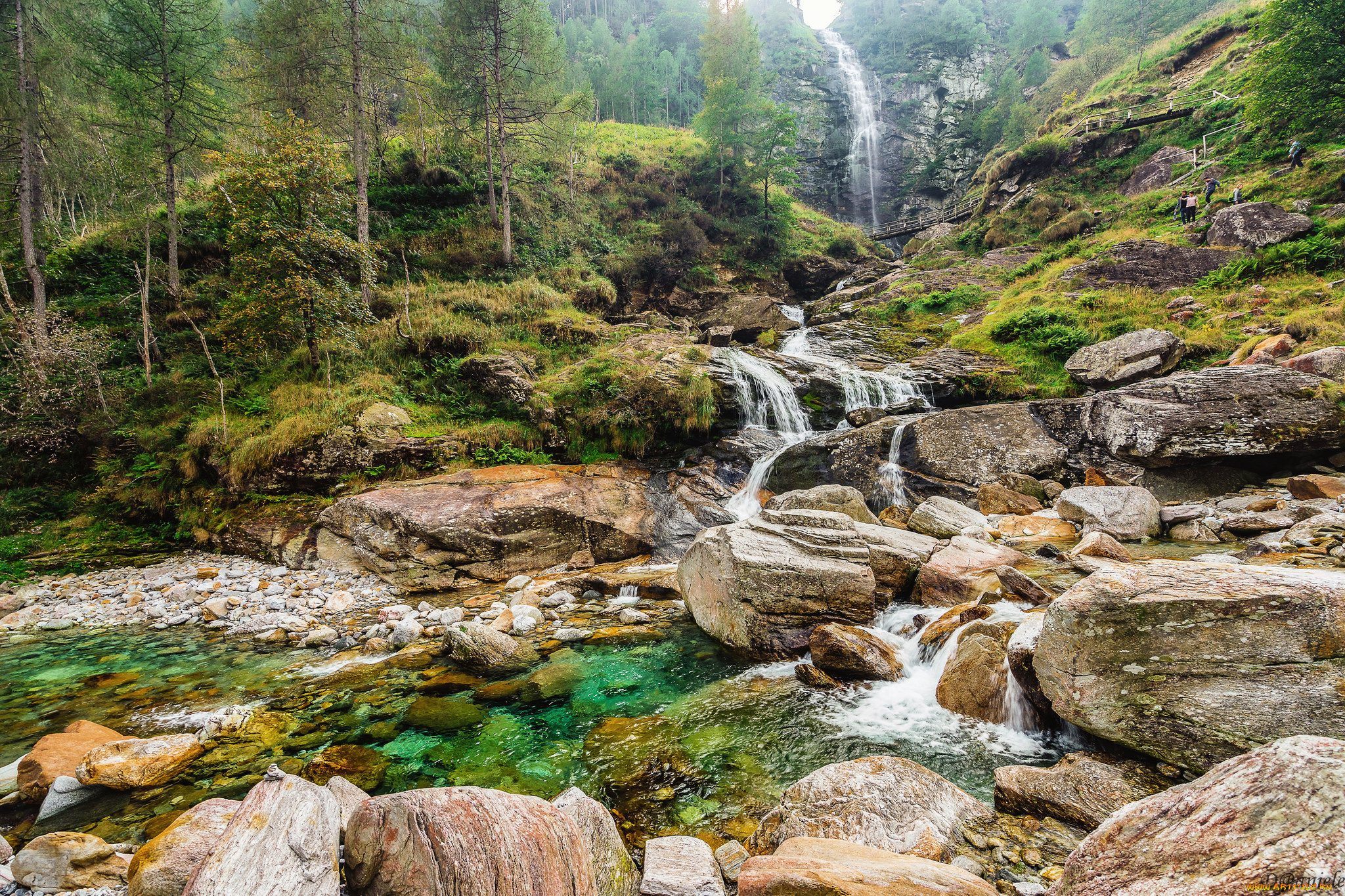 природа, водопады, водопад, река, лес