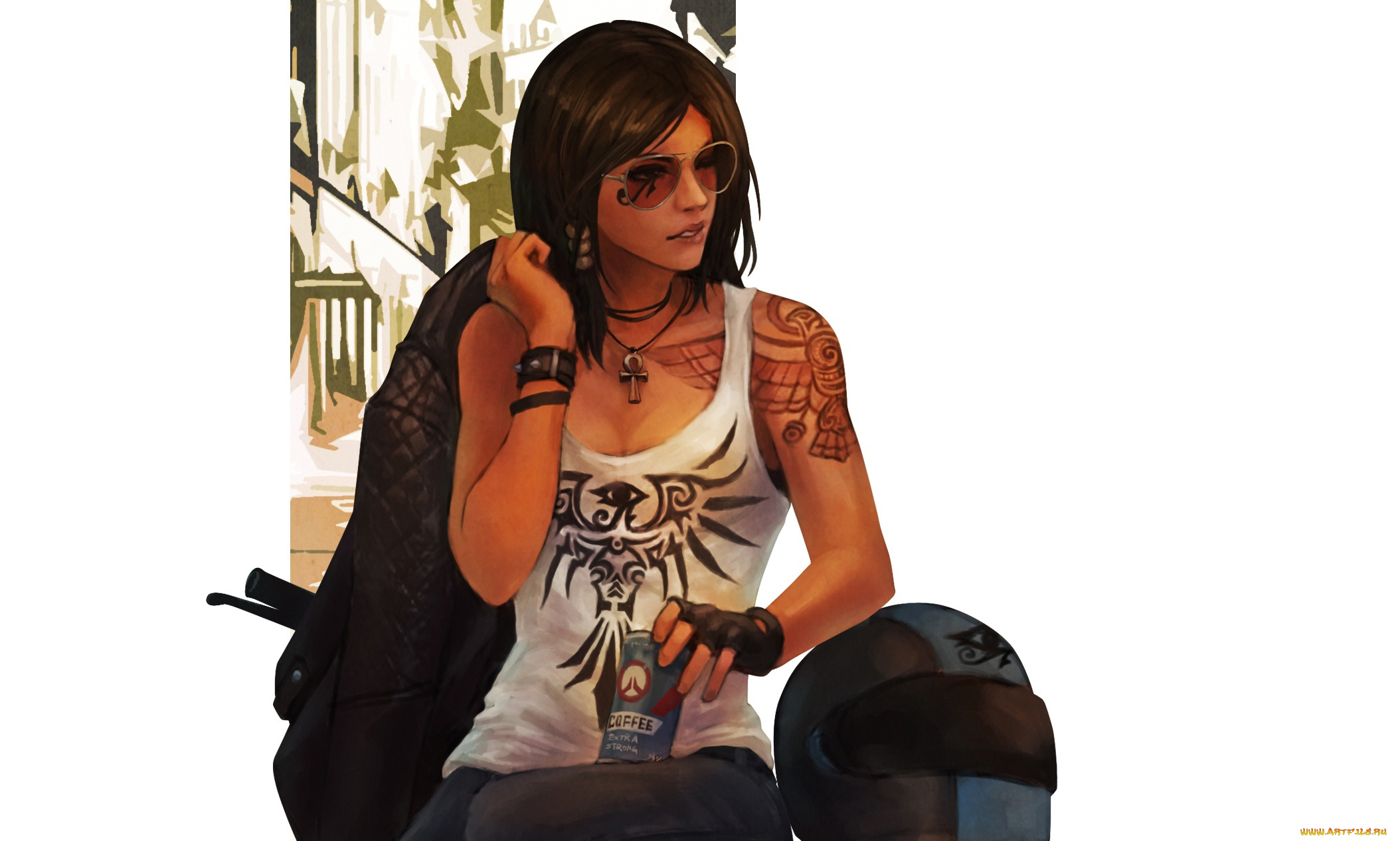 видео, игры, overwatch, банка, шлем, art, pharah, fareeha, amari, девушка, очки