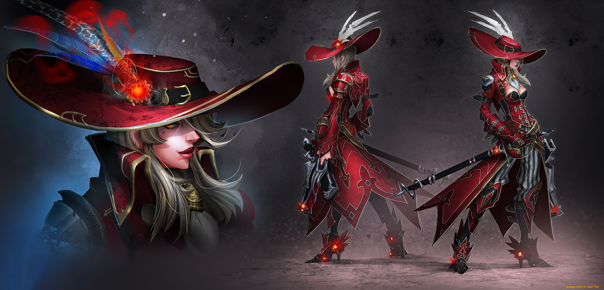 фэнтези, девушки, меч, шляпа, униформа, девушка, фон
