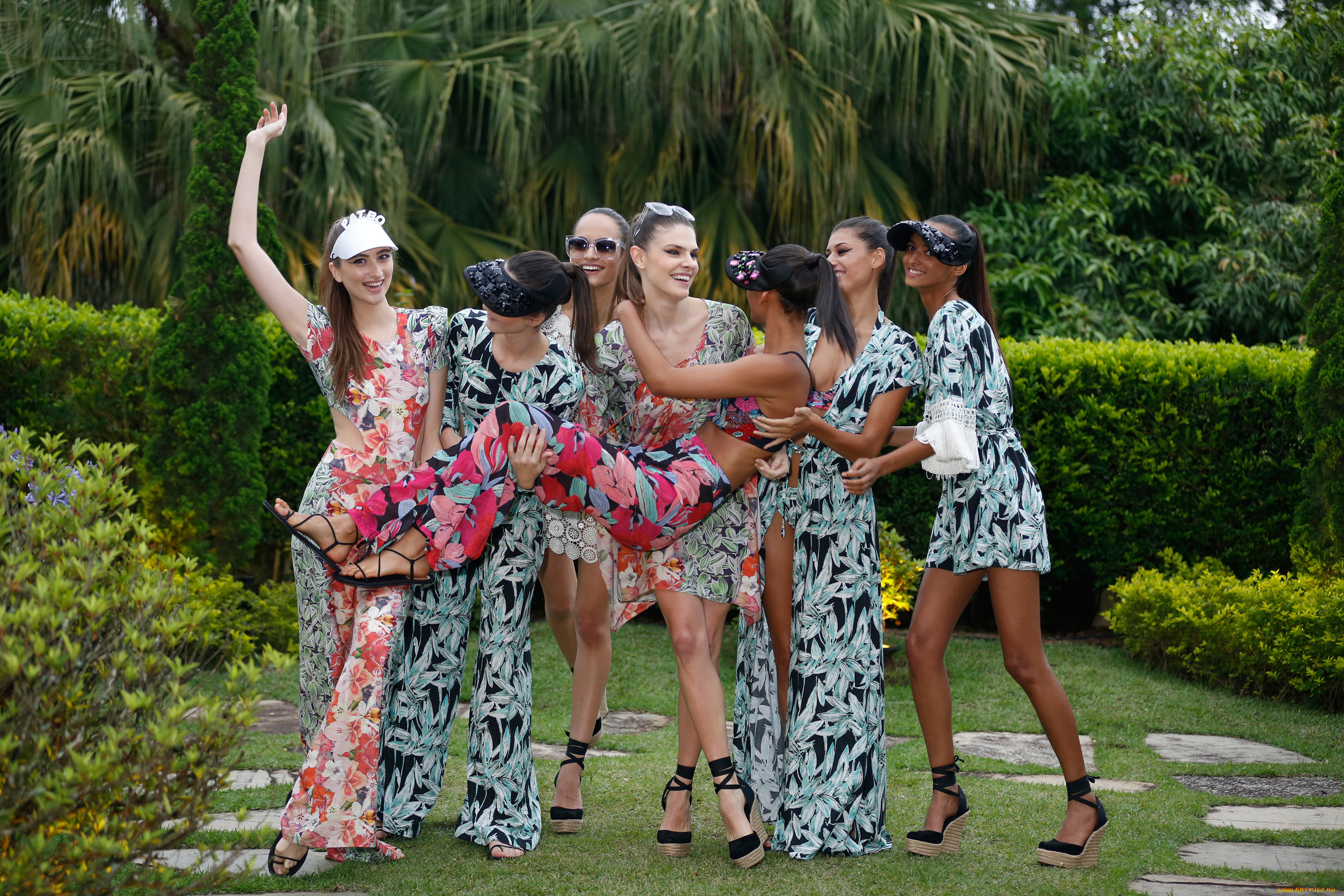 девушки, -unsort, , группа, девушек, мода, модели, разные, платья, группа, девушек, фотомодели