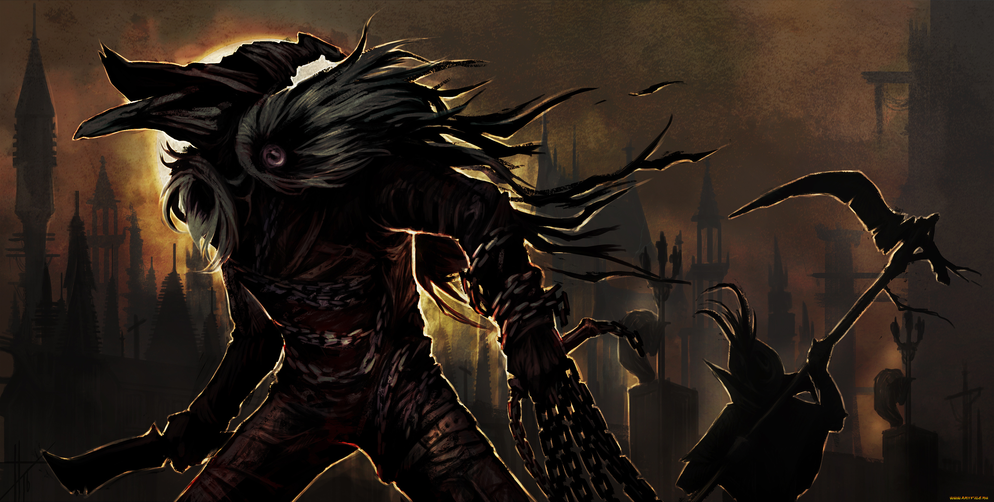 фэнтези, нежить, нож, существо, фон