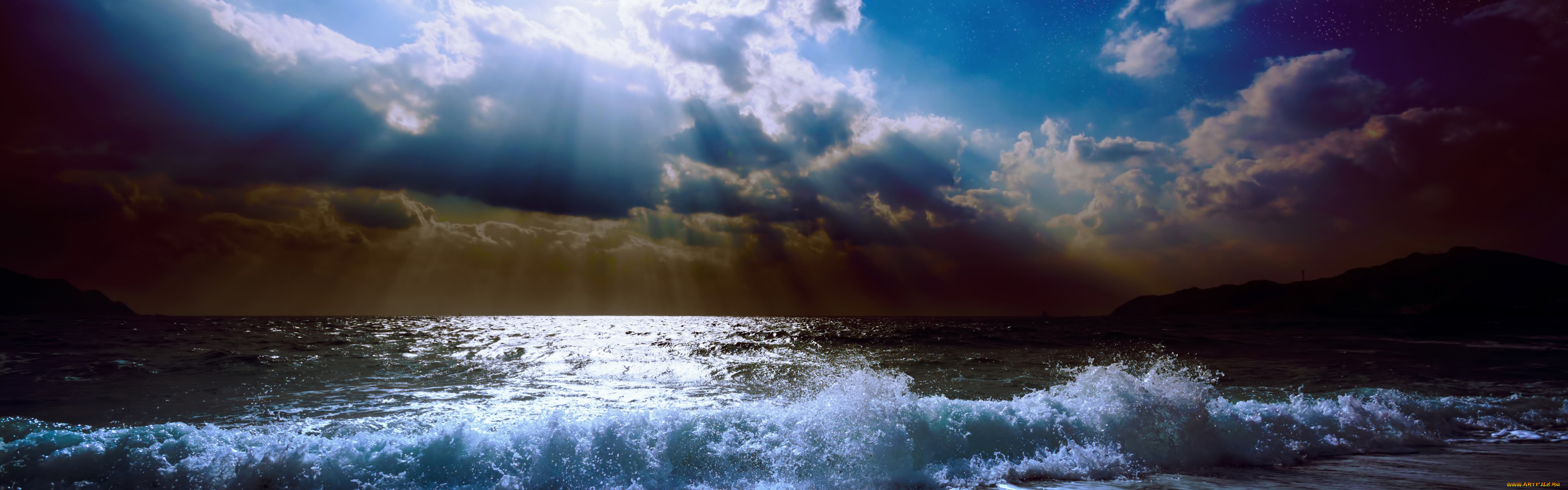 природа, моря, океаны, свет, тучи, полнолуние, пейзаж, звёзды, ночь, вода, берег, волны, море, облака, луна