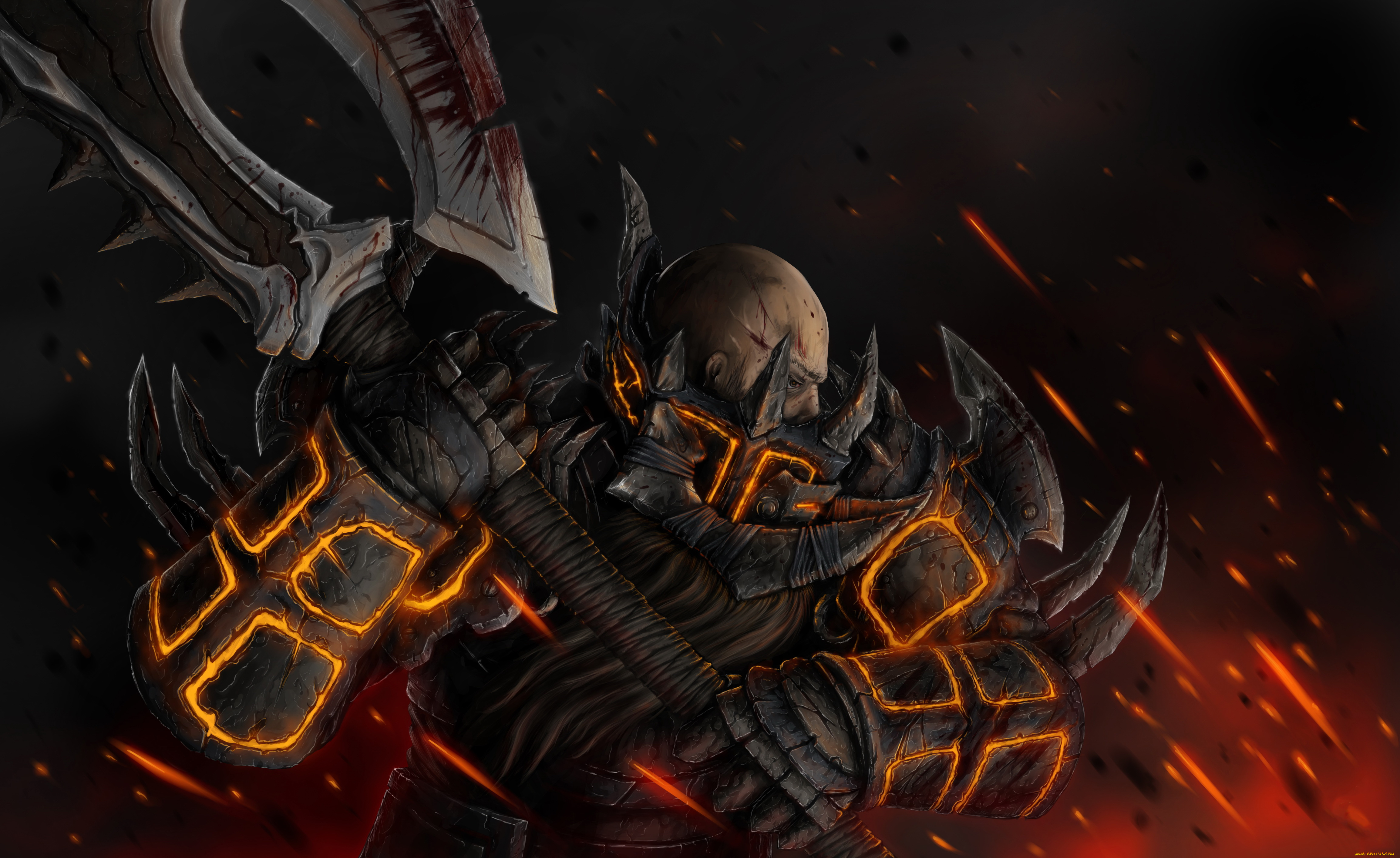 фэнтези, люди, искры, латы, топор, мужчина