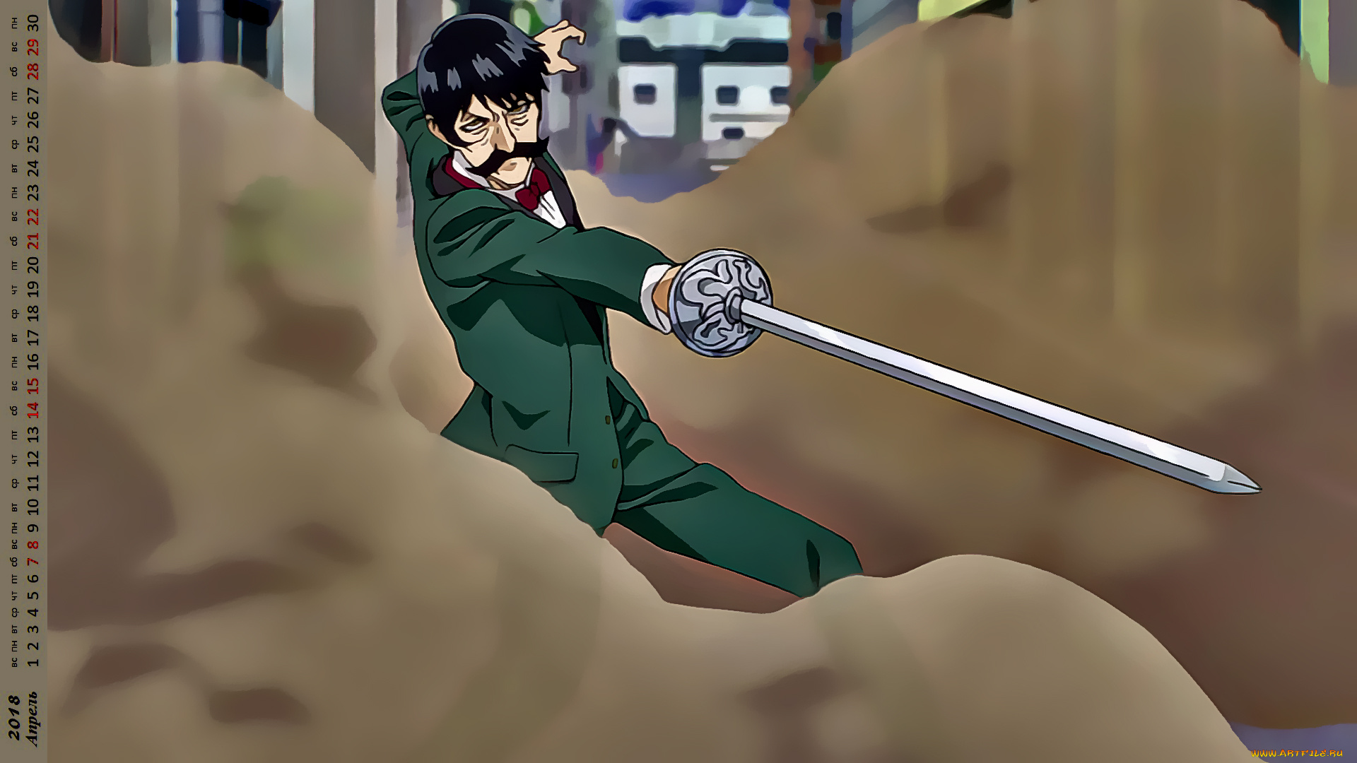 календари, аниме, оружие, мужчина