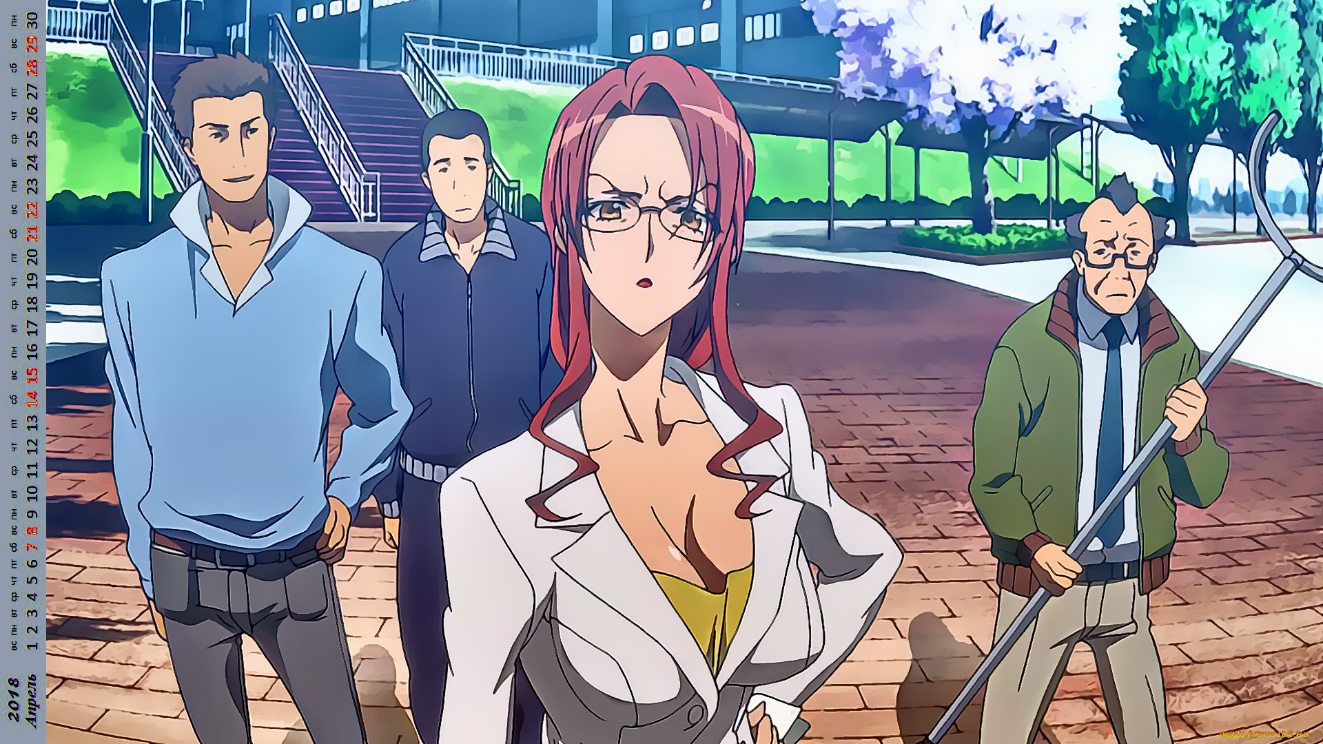 календари, аниме, женщина, мужчина, взгляд