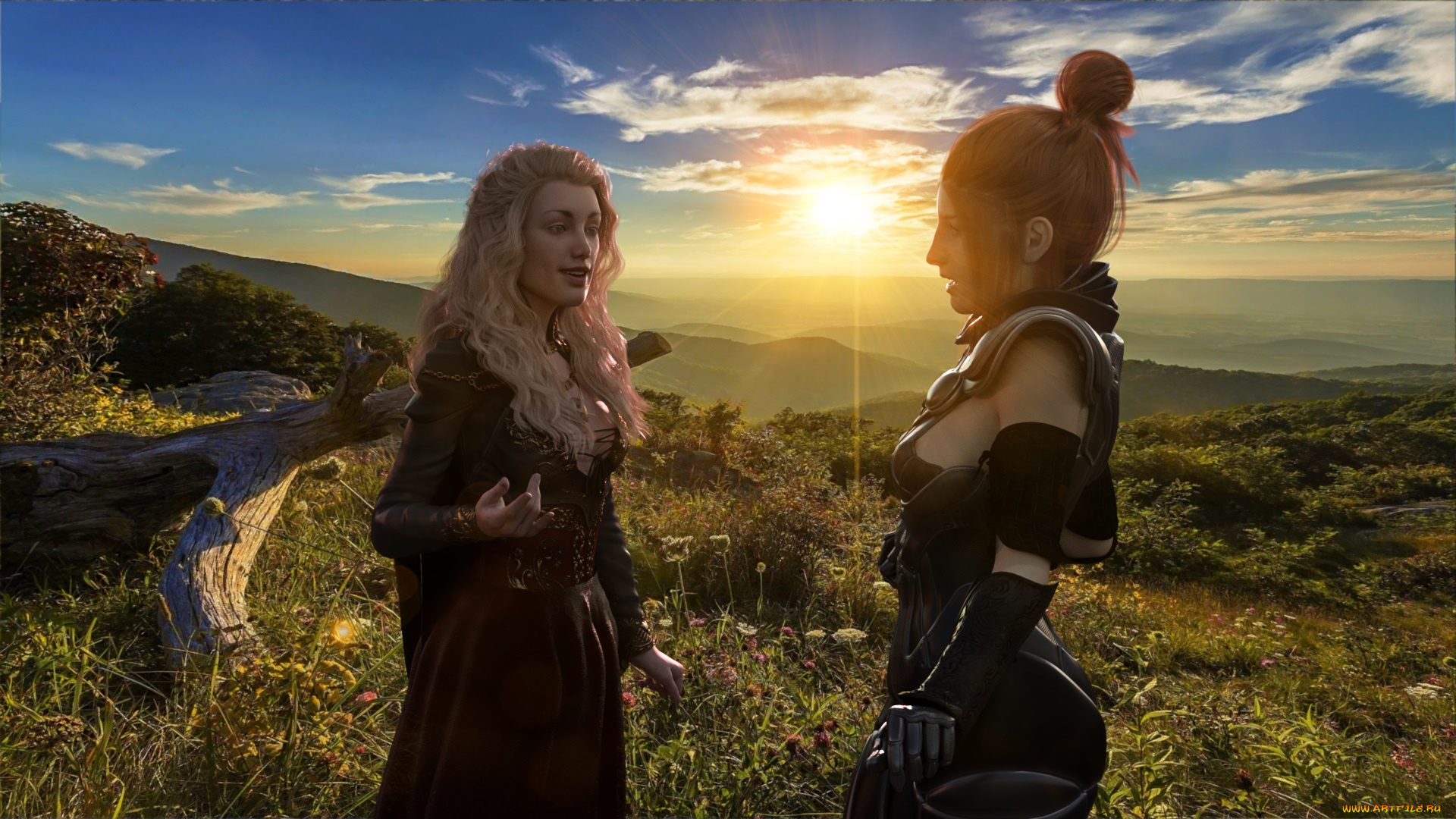 3д, графика, фантазия, , fantasy, девушки, взгляд, фон