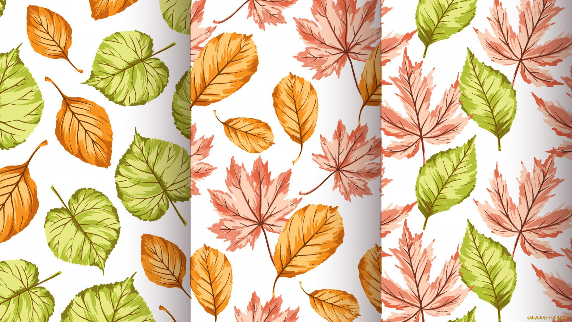 векторная, графика, природа, , nature, seamless, pattern, autumn, листочки, текстура, фон