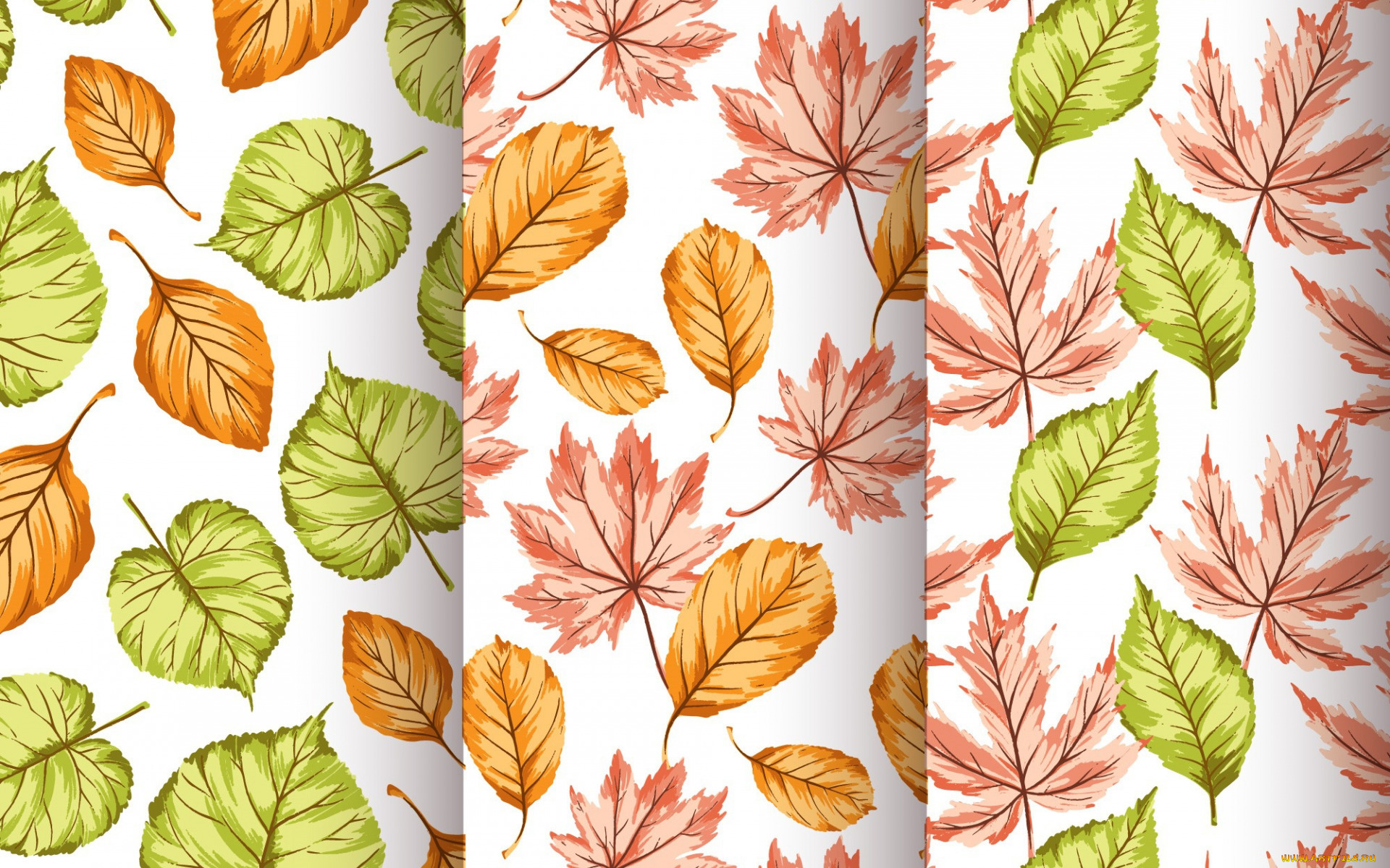 векторная, графика, природа, , nature, seamless, pattern, autumn, листочки, текстура, фон